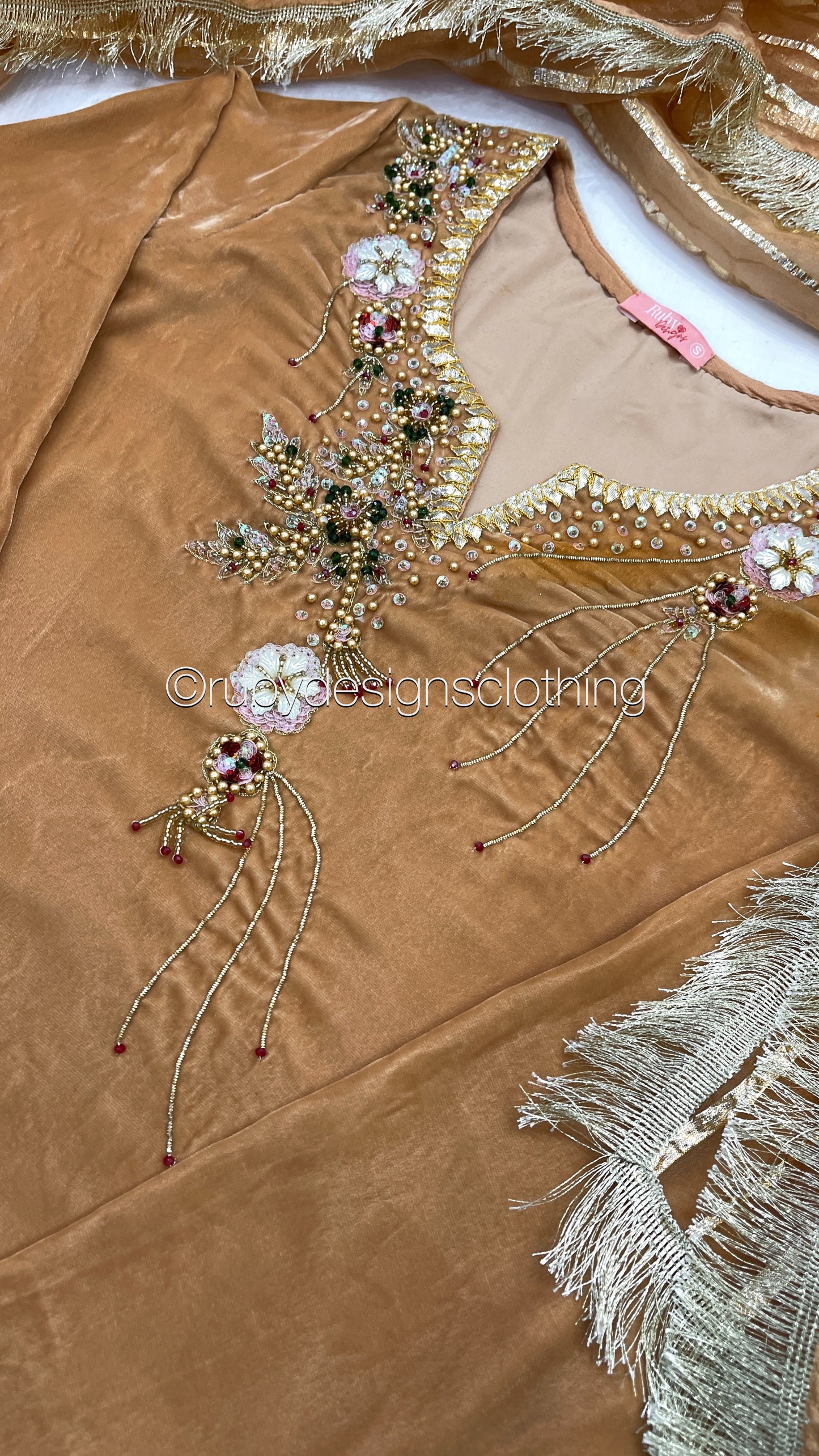 SALAHA - 3 Piece Light Orange Velvet Suit with Organza Dupatta (7959976804565)