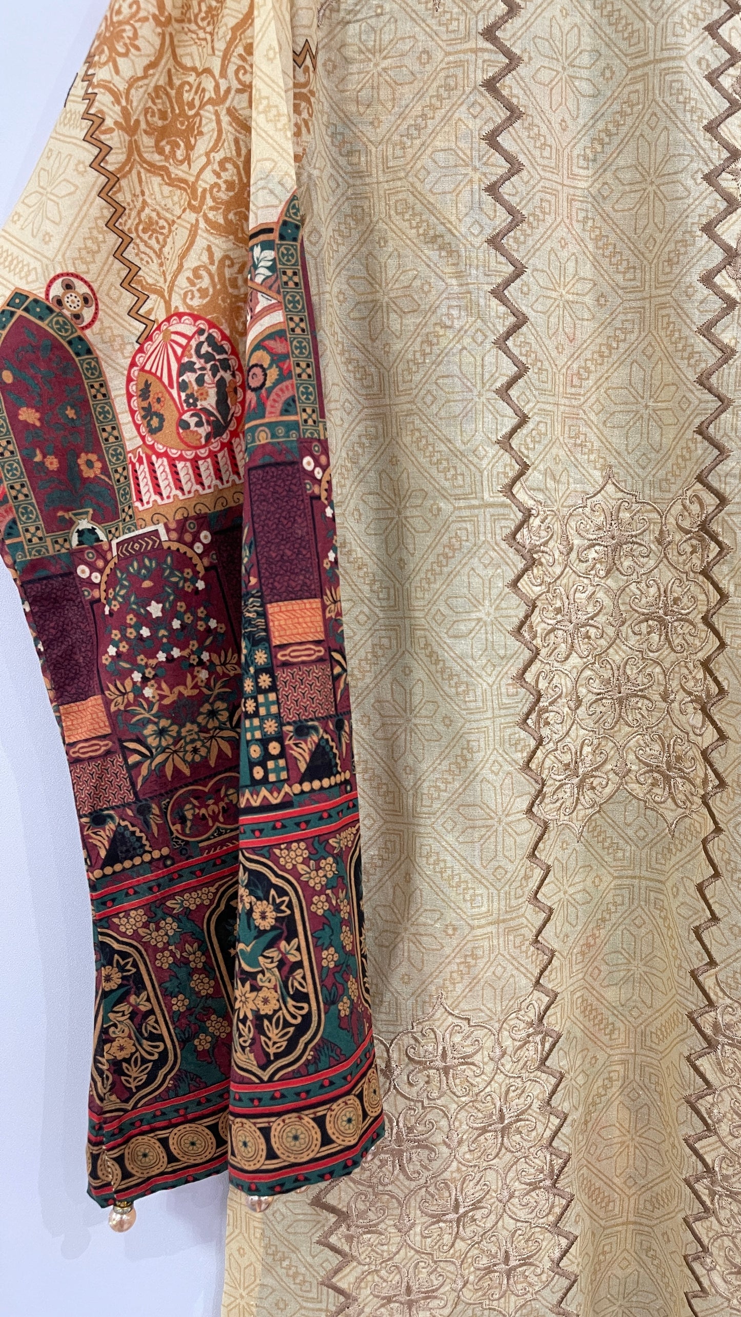 Original KHAS 3 Piece Beige Lawn Suit with Printed Chiffon Dupatta (7874282520789)