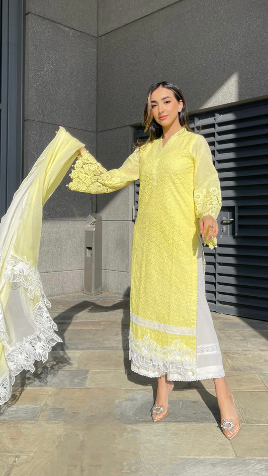 ELIZA Lemon - 3 Piece Yellow Chikankari Suit with Ombré Dupatta (7734877946069)