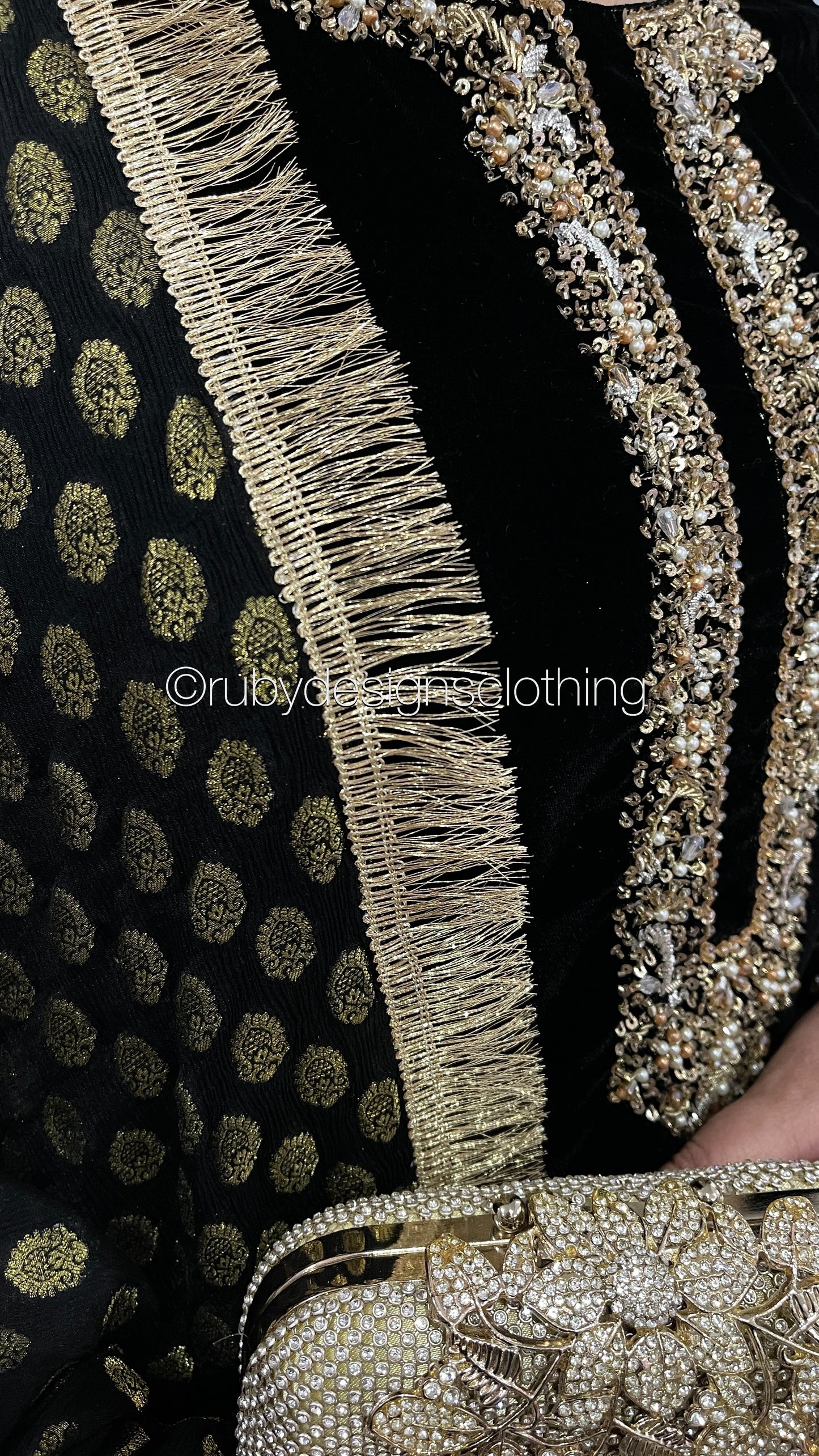 SAMINA - 3 Piece Black Velvet Suit with Jamawar Chiffon Dupatta (7960235311317)
