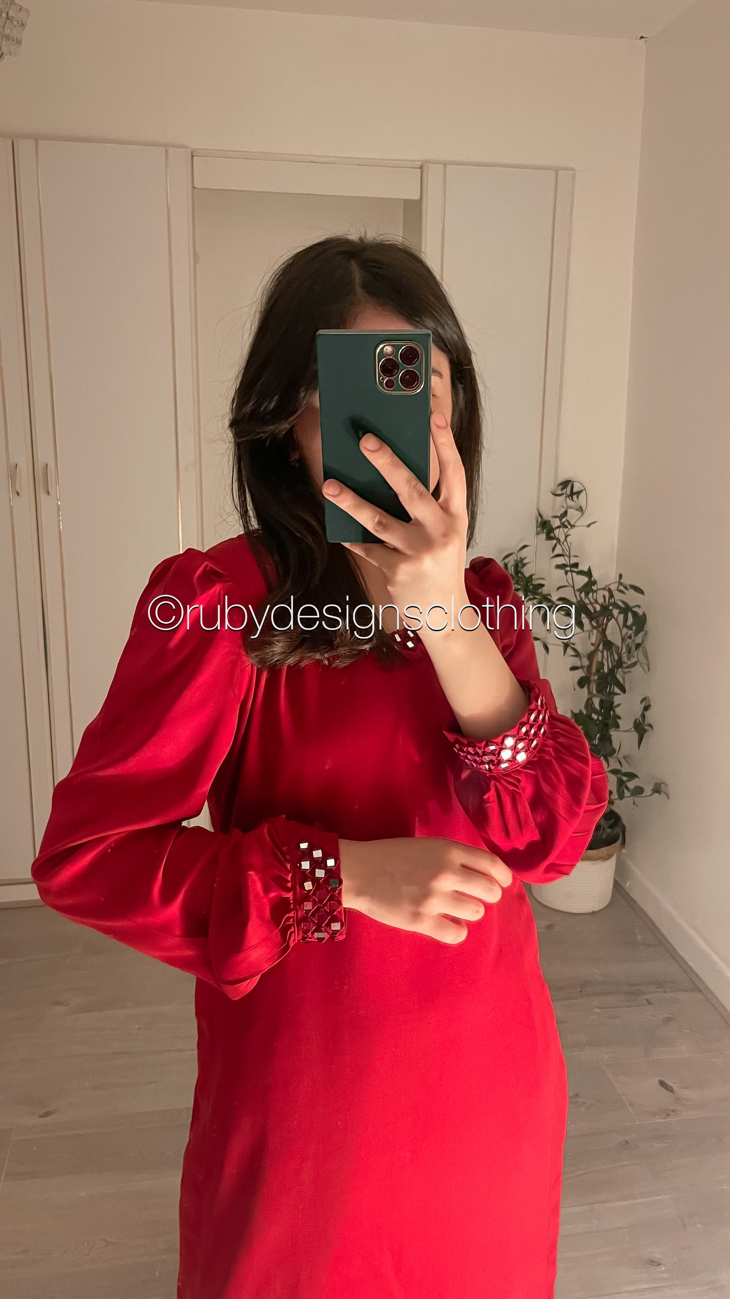 WARDA - 3 Piece Marina Deep Red Suit with Mirror Work and Shawl (7934798037205)