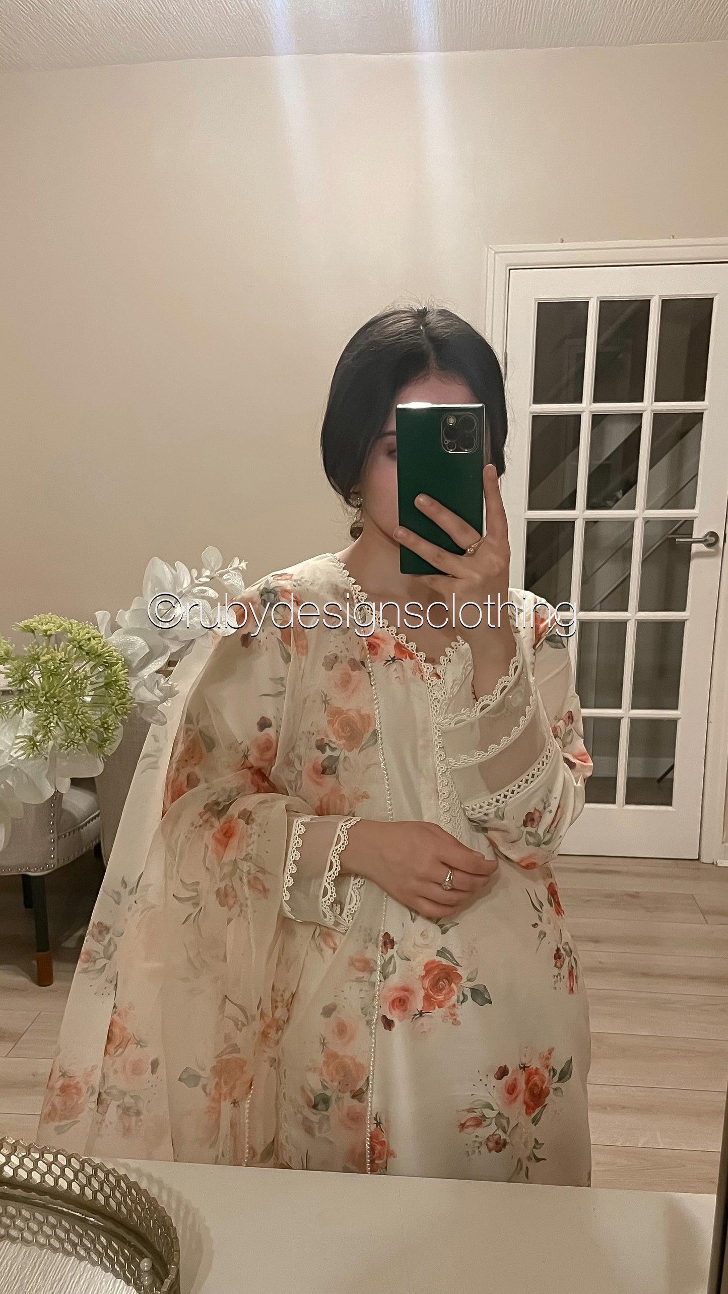YUSRA - 3 Piece Cream Floral Print Swiss Lawn Suit with Organza Dupatta (8022979281109)