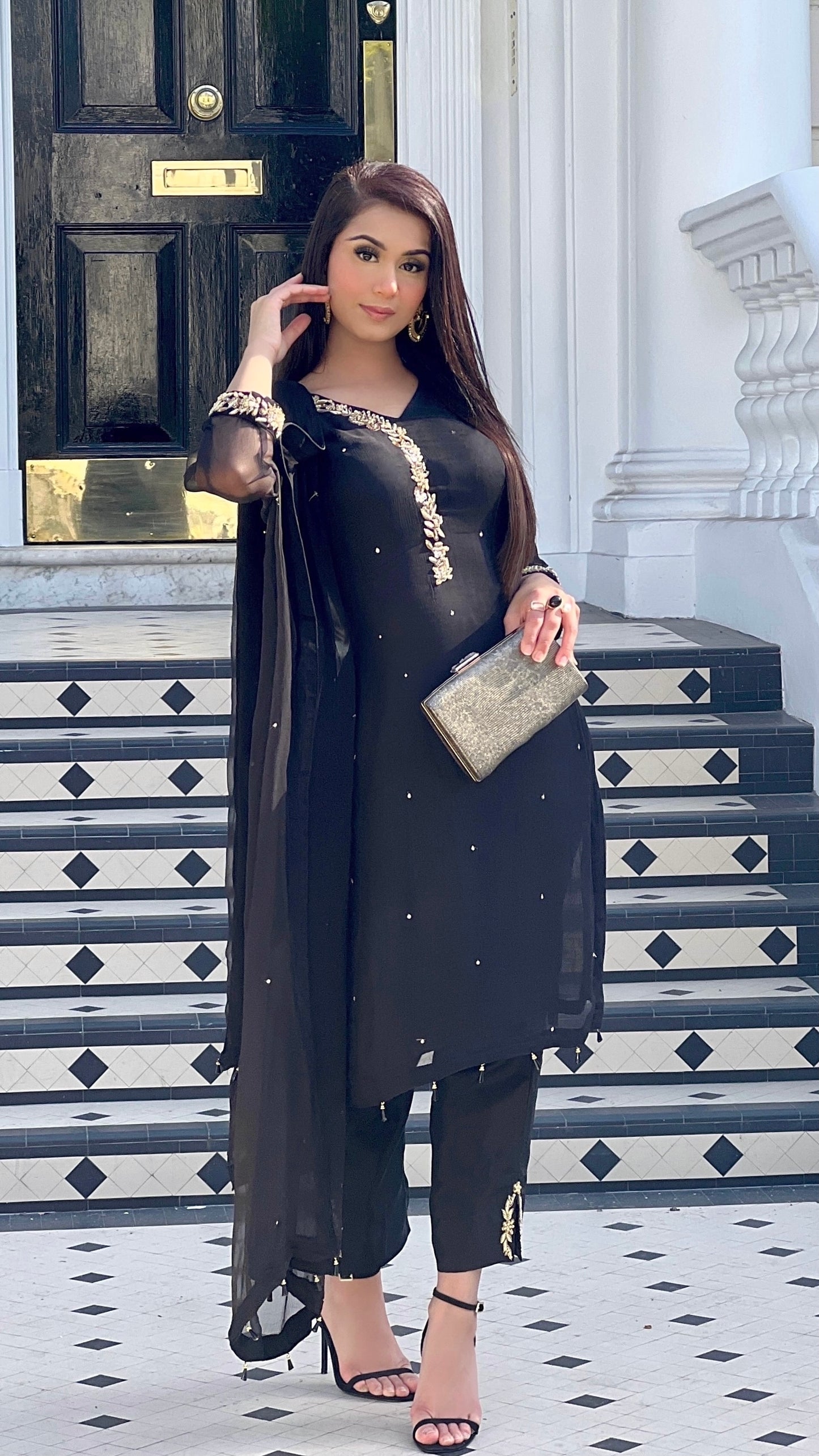 HIRA Black - 3 Piece Chiffon Suit with Chiffon Dupatta