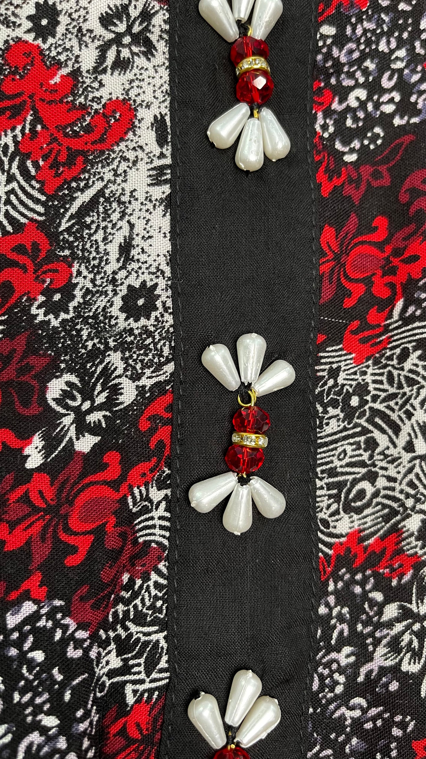 3 Piece Linen Red and White Floral Print Dress (6577922048184)