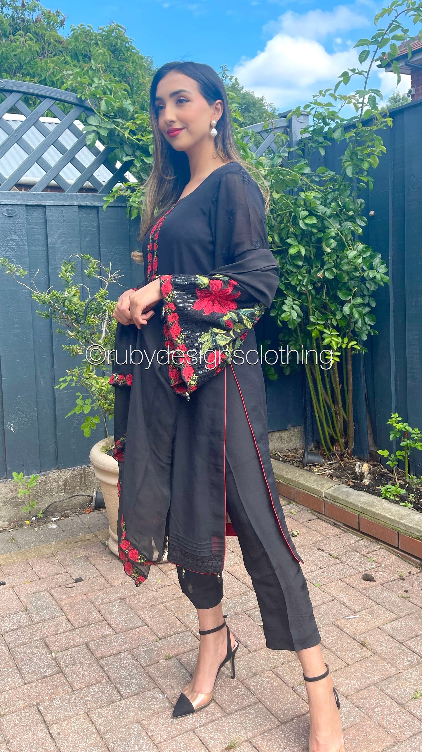 ISMA - 3 Piece Black Chiffon Suit with Flared Sleeves (6752570114232)