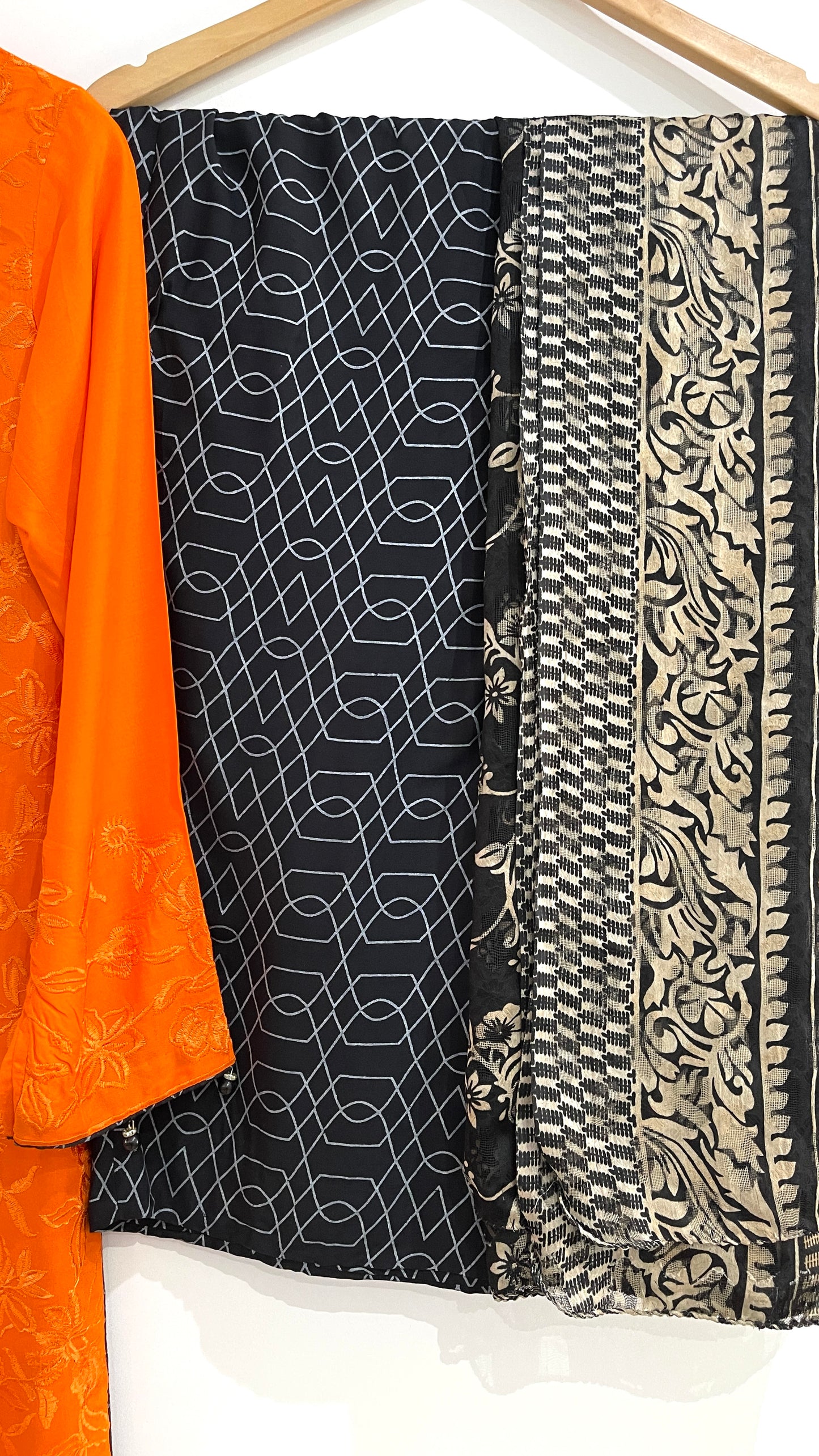 Orange 3 Piece Embroidered Linen Suit (6934528524472)