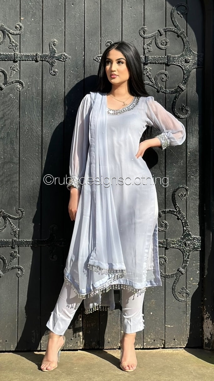 SERENA Grey - 3 Piece Grey Chiffon Suit with Chiffon Dupatta (8025009586389)