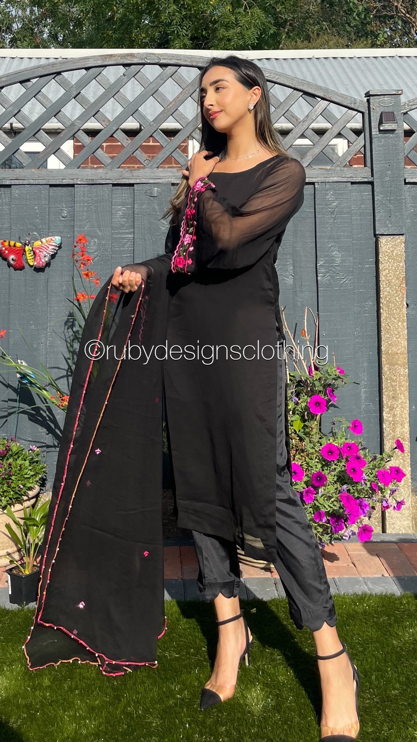 HAREEM - 4 Piece Black Chiffon Suit with Embroidered Waistcoat (8020992458965)