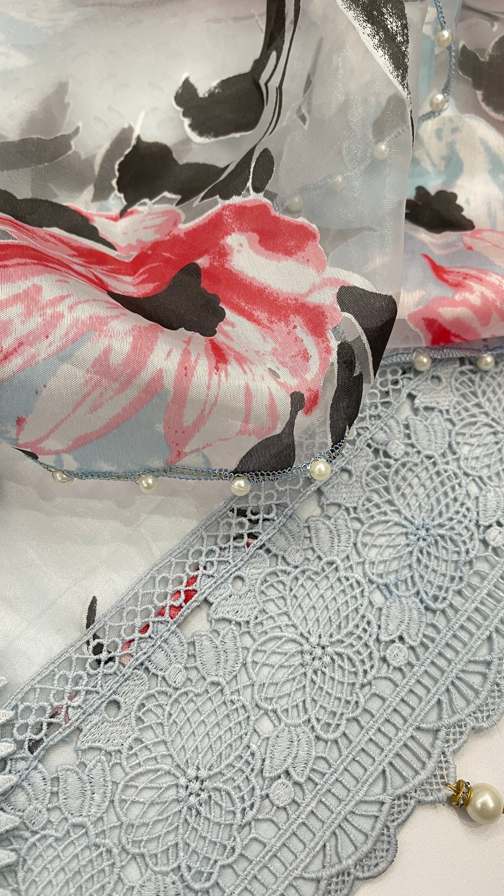 MAHA - 3 Piece Blue Chikankari Suit with Tulip Trousers and Floral Organza Dupatta (7762930761941)