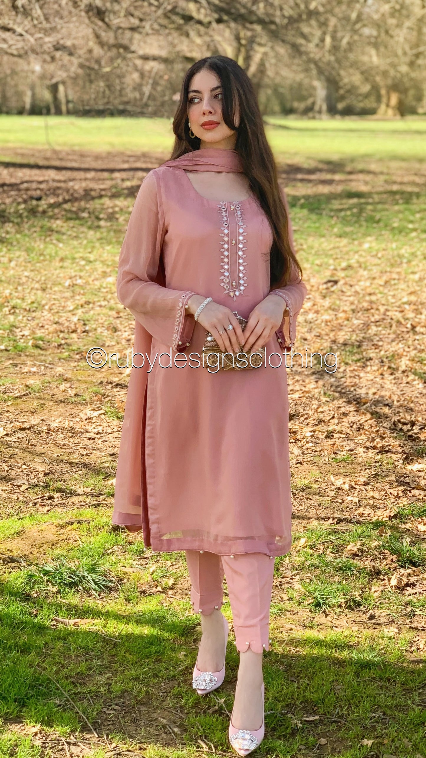 IRMA - 3 Piece Tea Pink Chiffon Suit with Mirror Details (6608164946104)