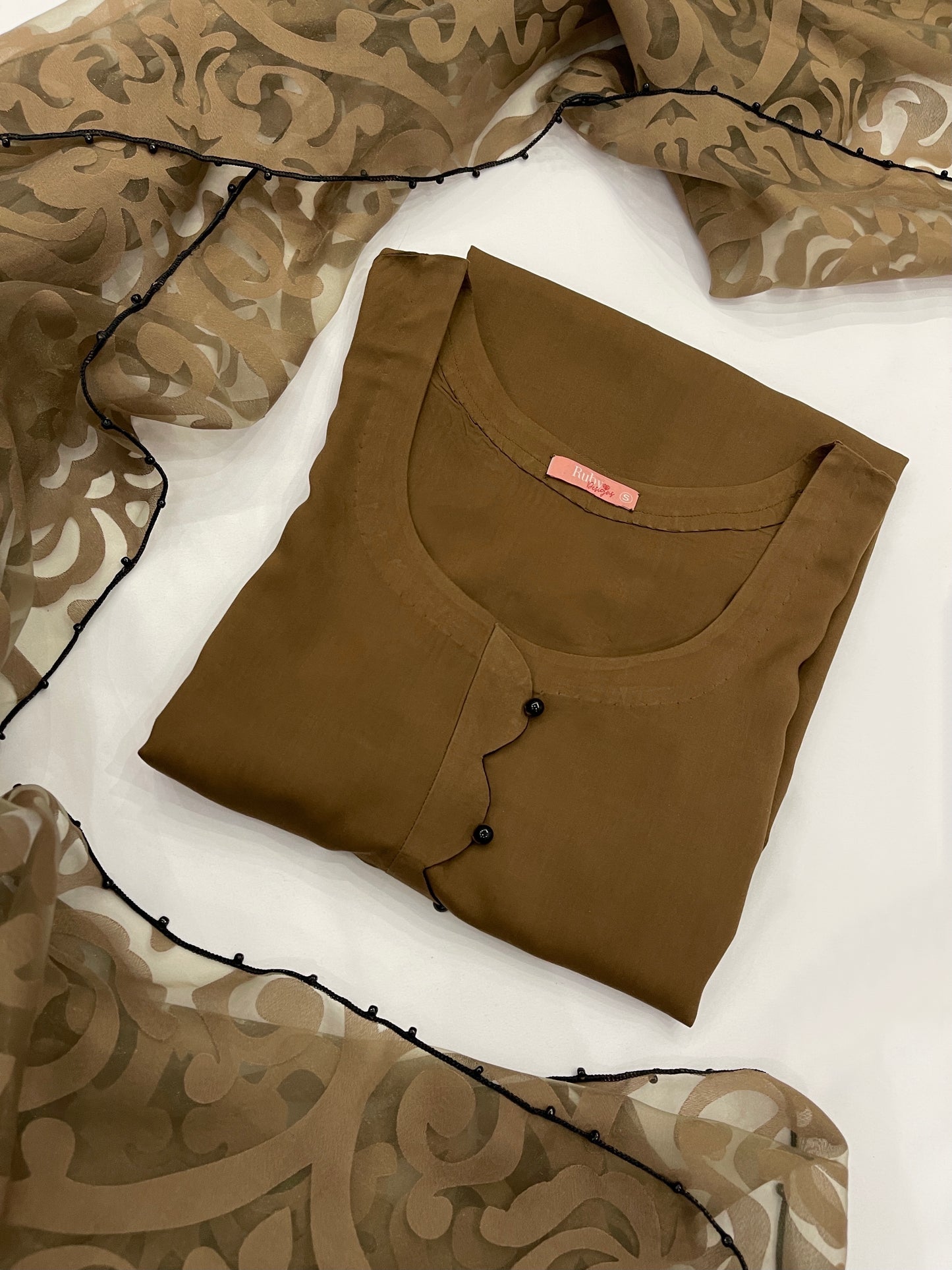 HIBAH - 3 Piece Brown Linen Suit with Printed Organza Dupatta (7472416882901)