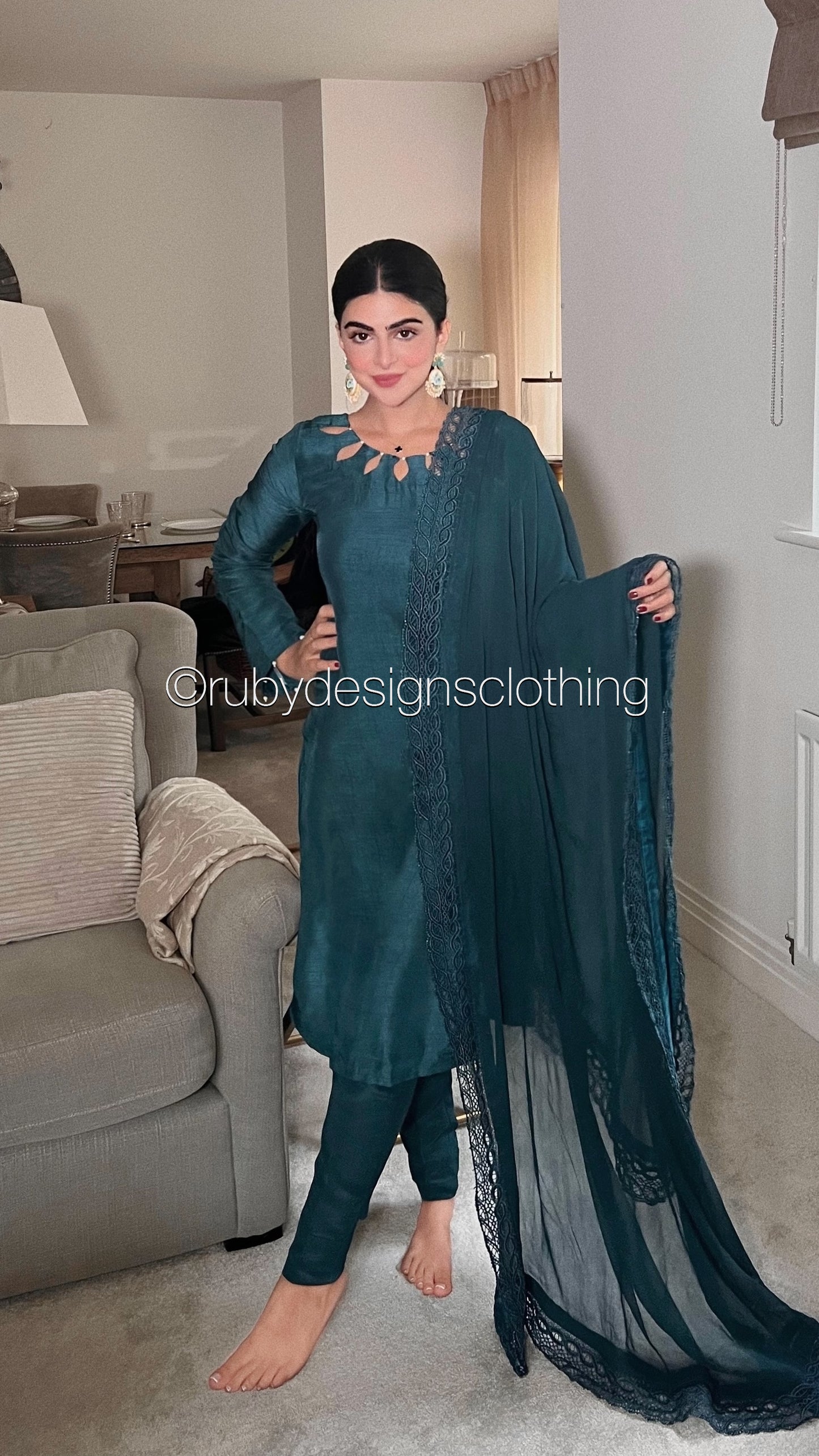 ZAINAB - 3 Piece Teal Korean Raw Silk Suit with Chiffon Dupatta (7862114549973)