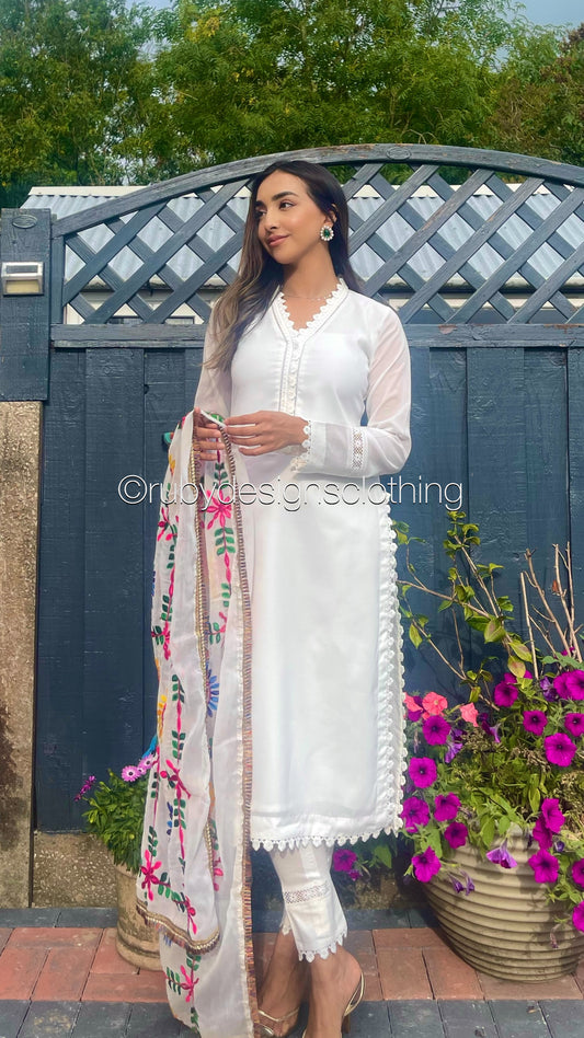 ESHA - 3 Piece White Swiss Lawn Suit with Pulkhari Dupatta (8025145540821)