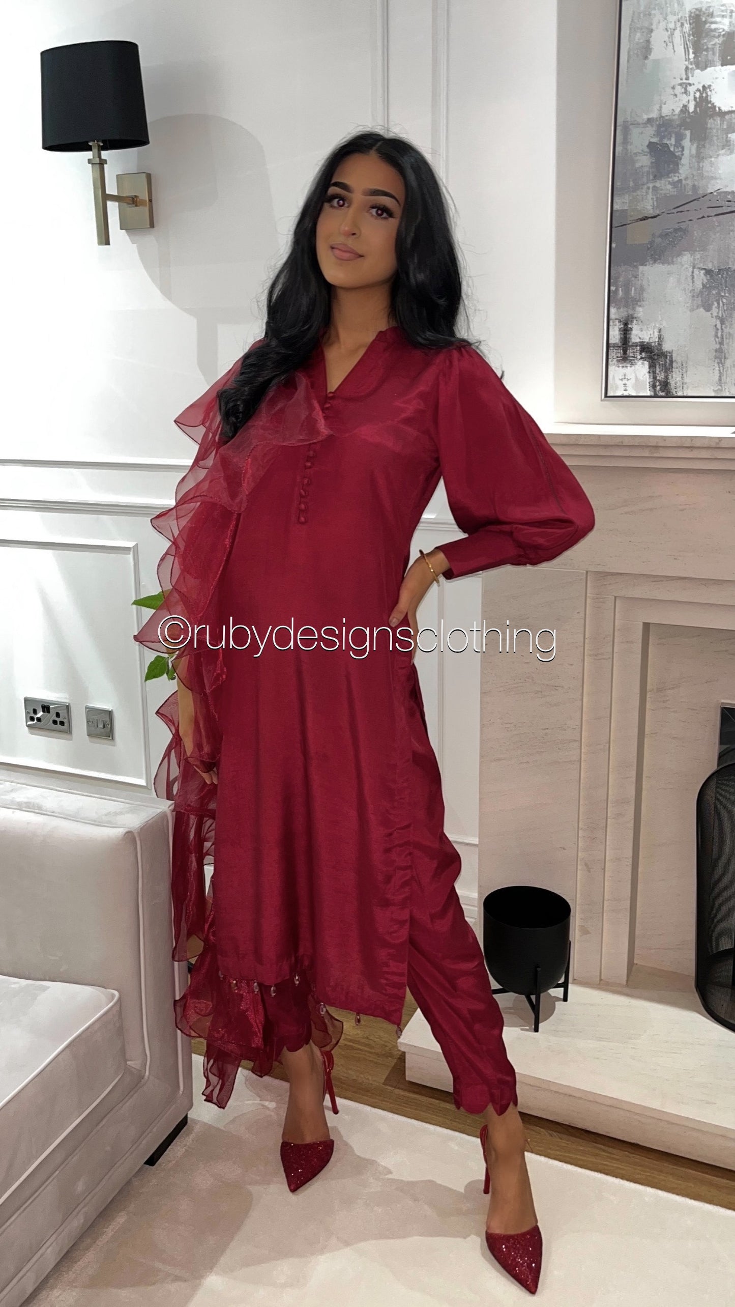 LAYLA Red - 3 Piece Raw Silk Suit with Ruffle Dupatta (7451155562709) (8747897651413)