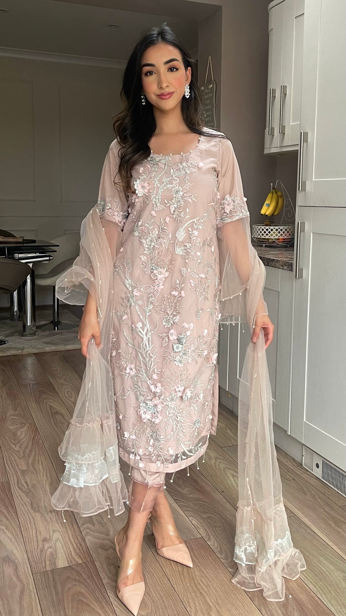 NOOR Powder Pink - 3 Piece Heavy Embroidered Net Suit with 3D Details (7655010468053)