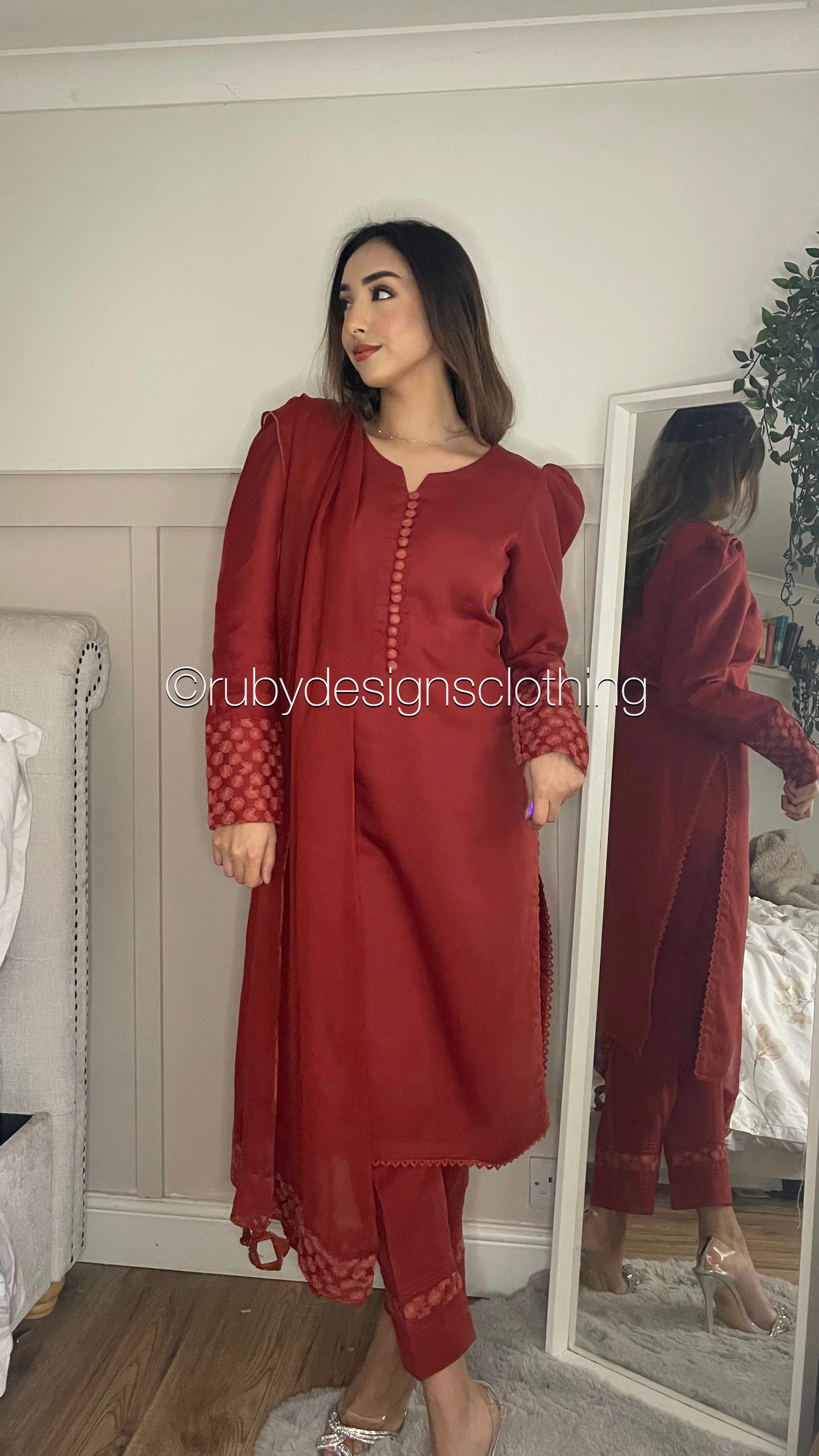 FIZZA - 3 Piece Rust Orange Marina Suit with Chiffon Dupatta (7974265684181) (8747698290901)