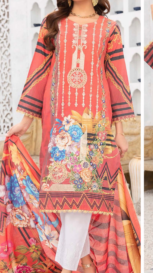 Original Inzey by Riaz Arts 3 Piece Stitched Peach Lawn Suit (6720476217528)