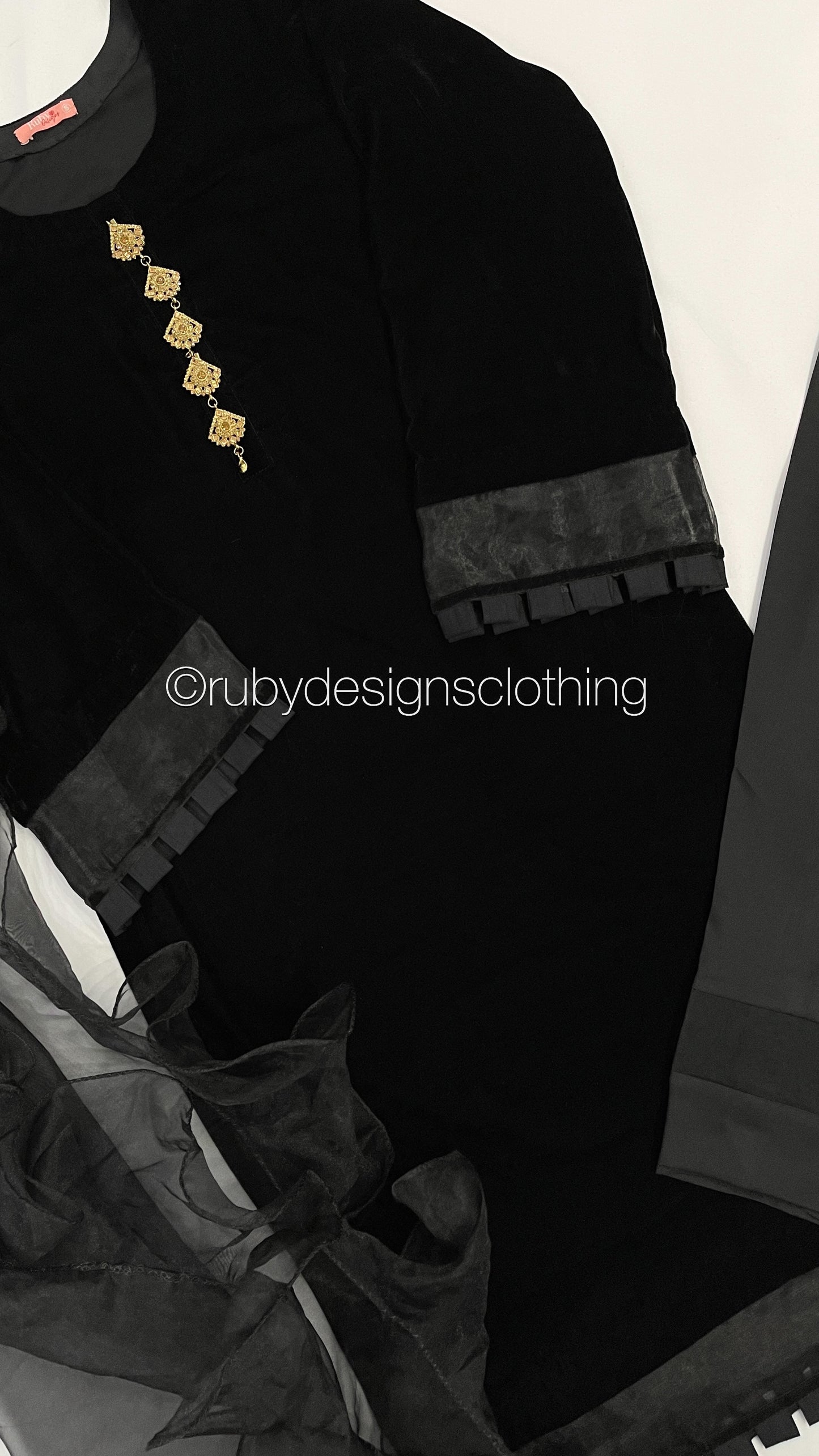 SAADIA - 3 Piece Black Velvet Suit with Organza Dupatta (7547181957333)