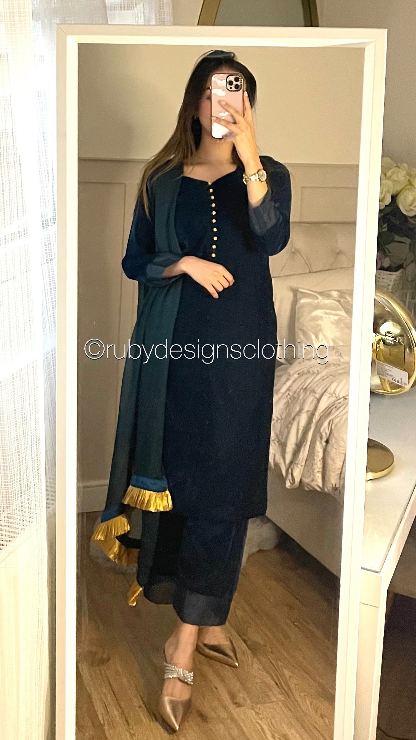 SHARIYA - 3 Piece Blue Velvet Suit with Chiffon Dupatta (7983204860117)
