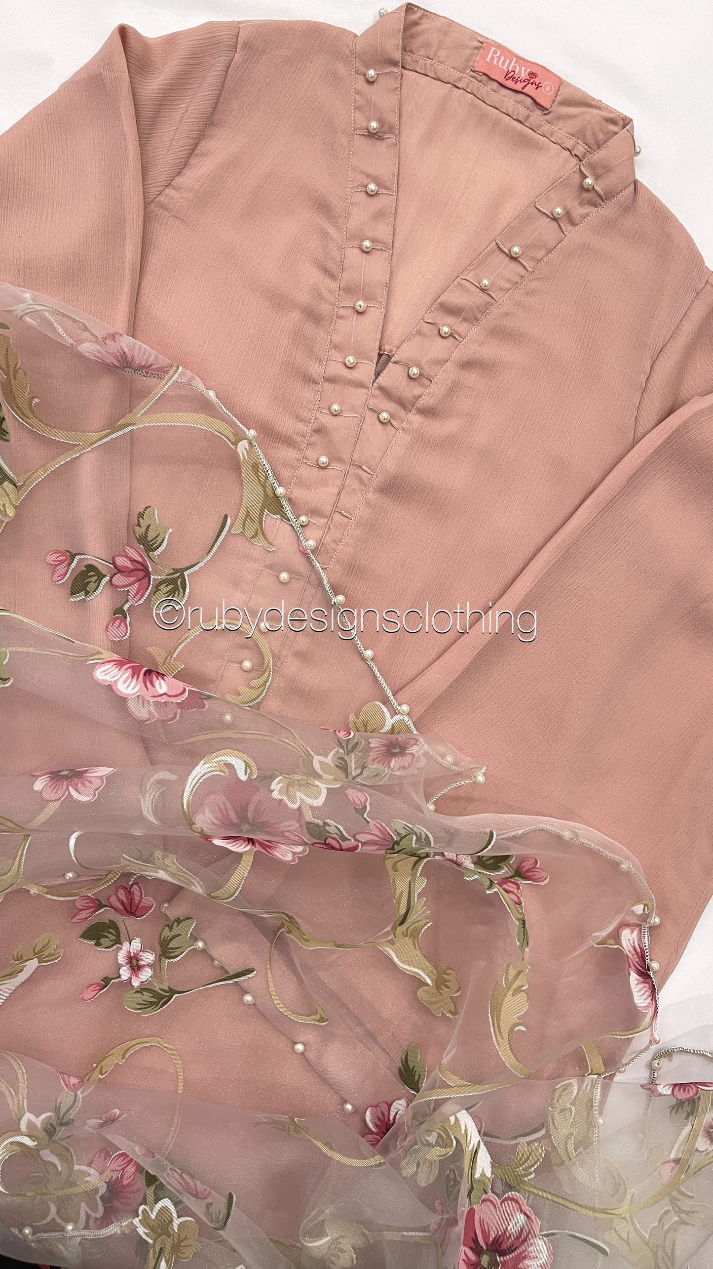ARIA Blush - 3 Piece Chiffon Suit with Floral Print Organza Dupatta (7804096053461)