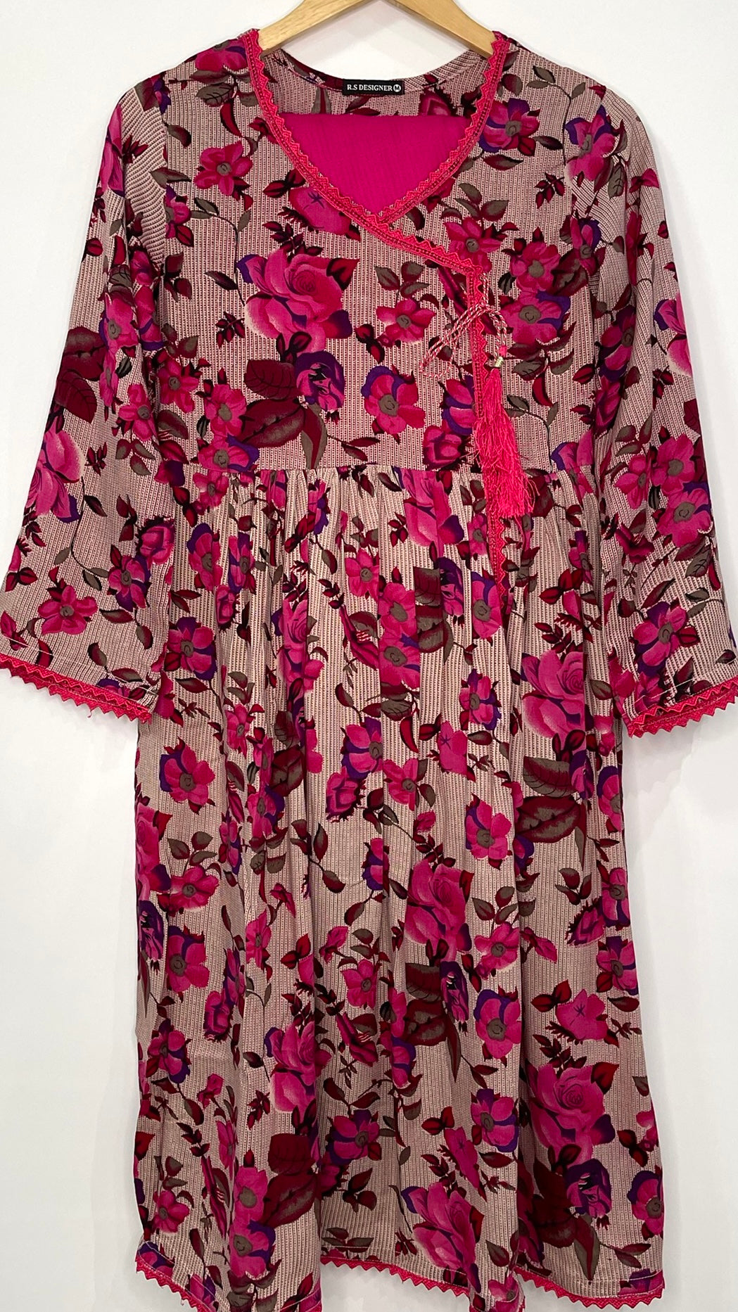 Pink 3 Piece Linen Floral Print Dress