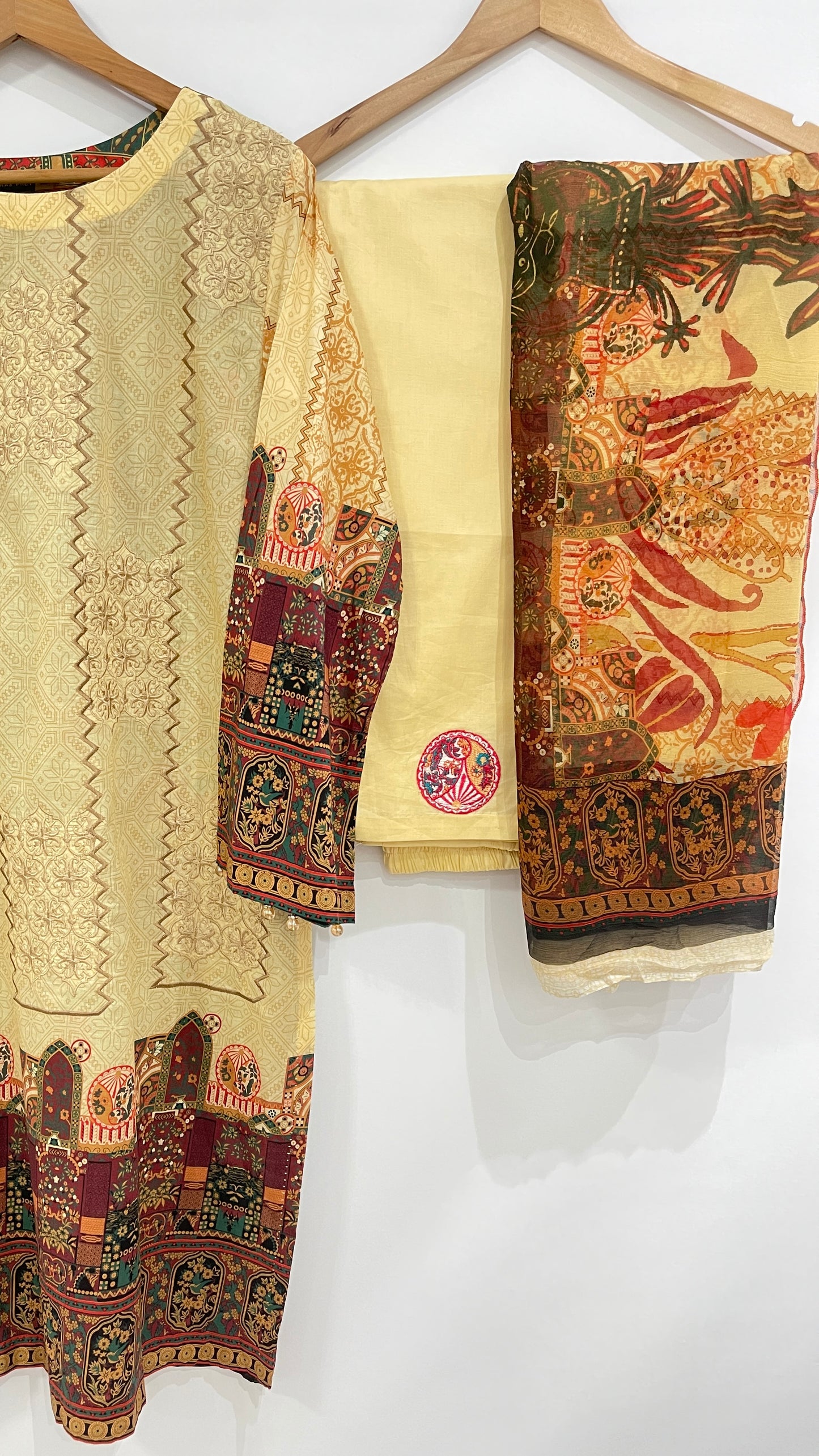 Original KHAS 3 Piece Beige Lawn Suit with Printed Chiffon Dupatta (7874282520789)