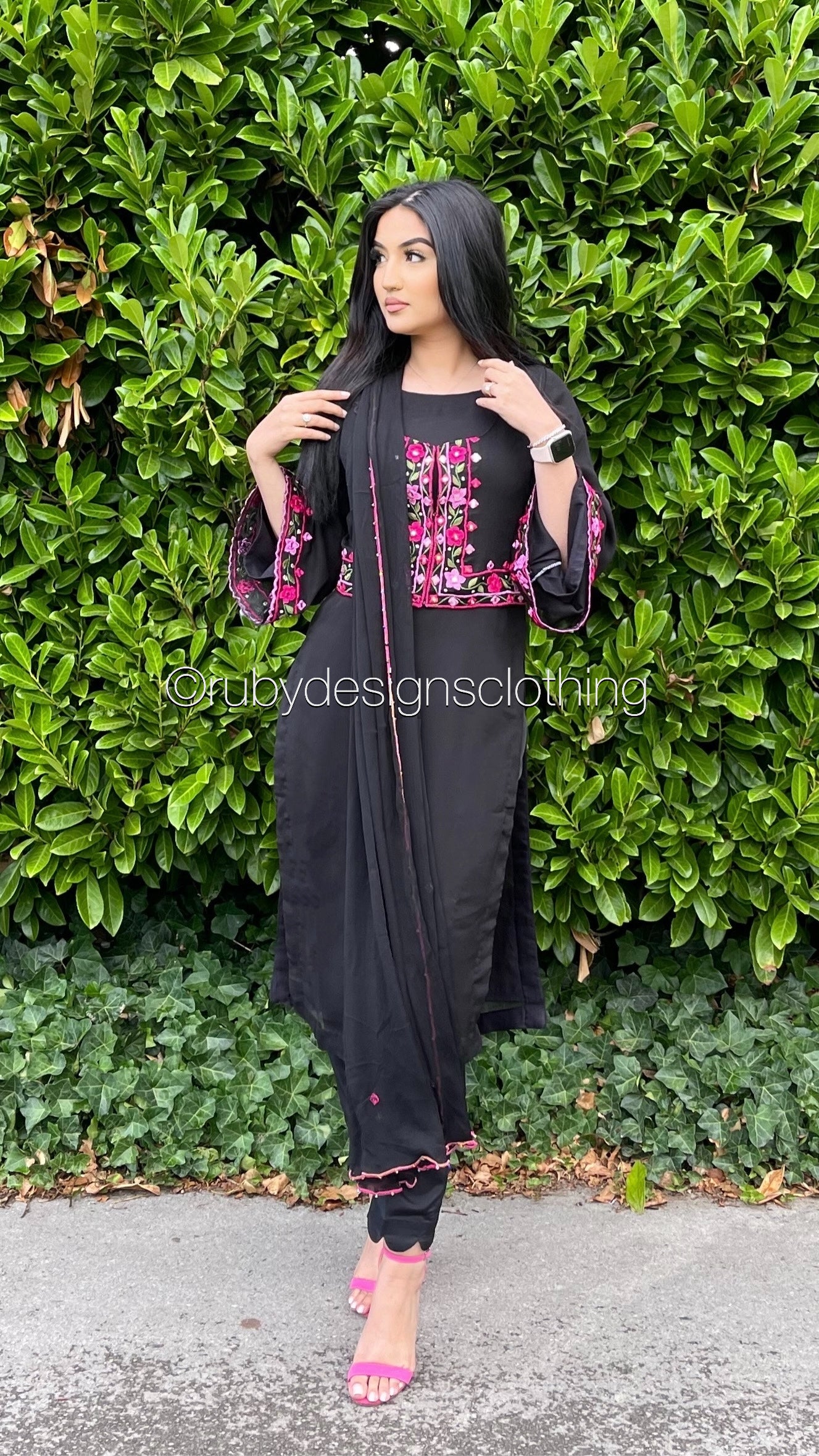 HAREEM - 4 Piece Black Chiffon Suit with Embroidered Waistcoat