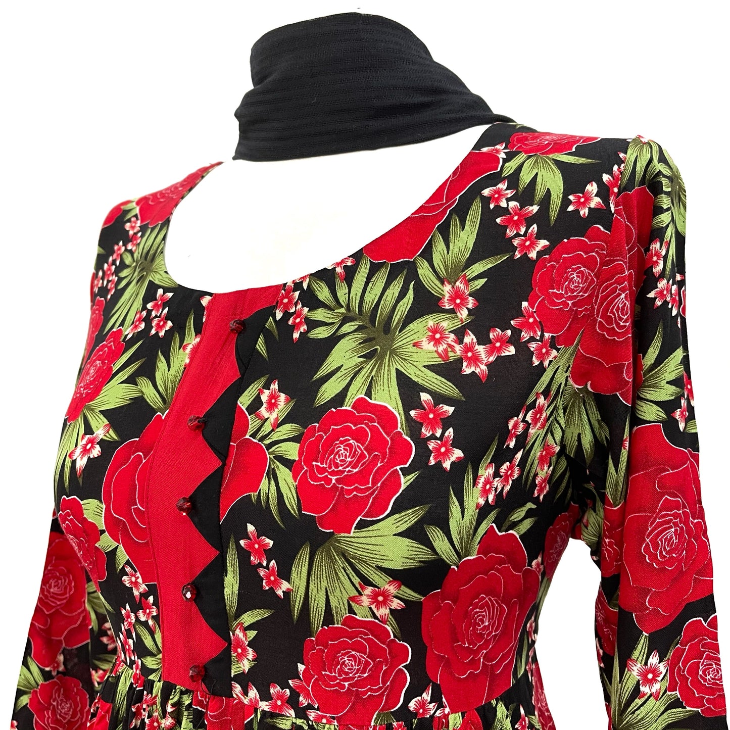 3 Piece Red Linen Floral Print Dress
