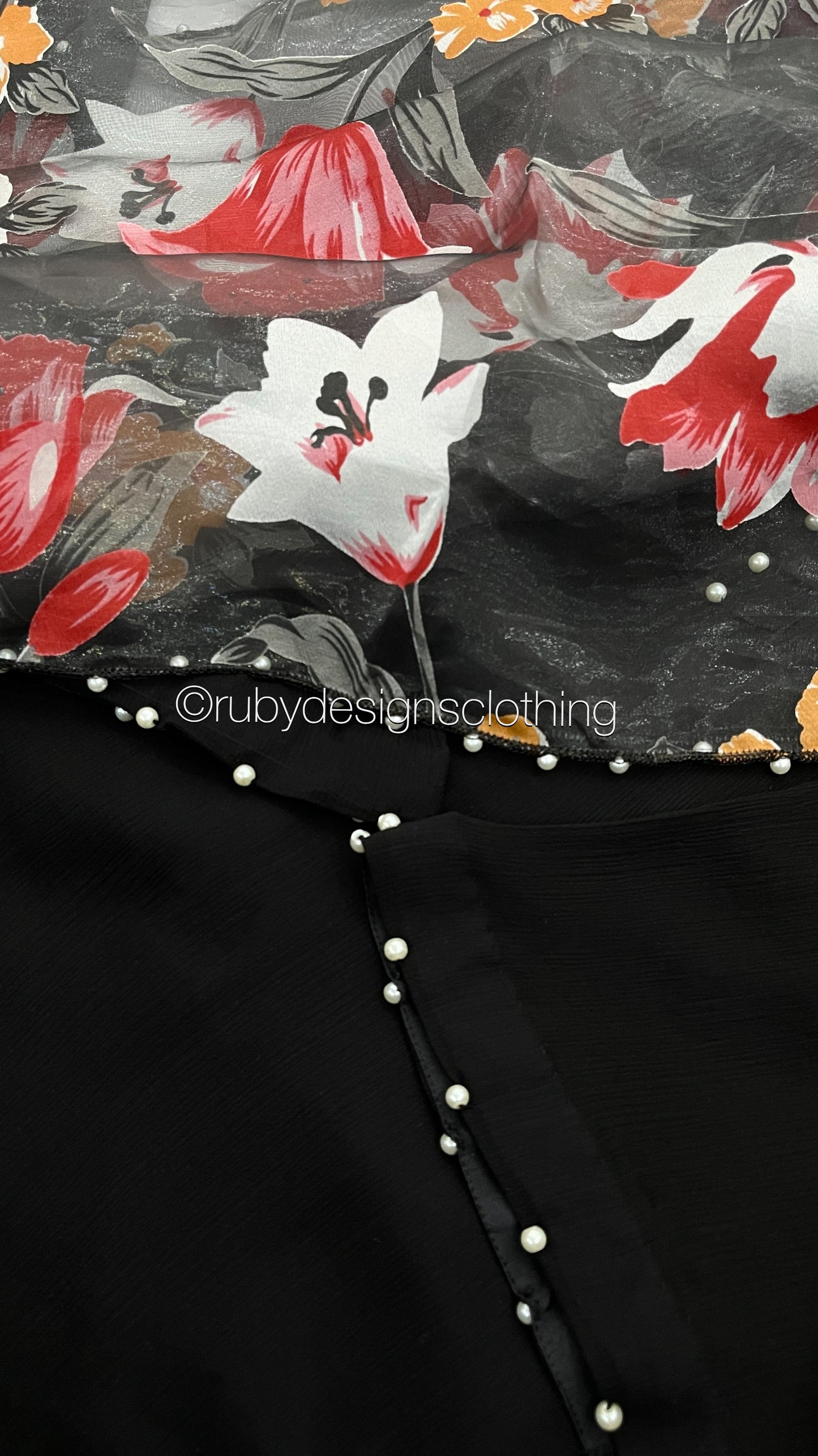 ARIA Black - 3 Piece Chiffon Suit with Floral Print Organza Dupatta (7804091990229)