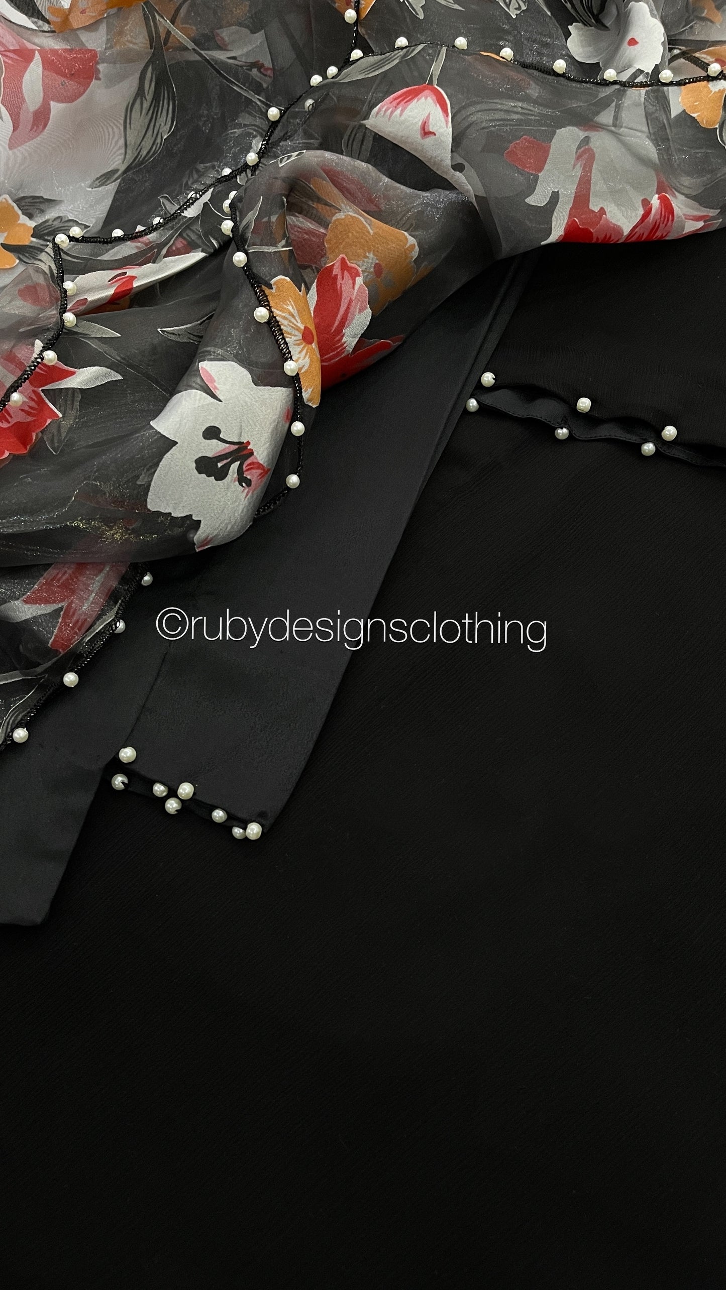 ARIA Black - 3 Piece Chiffon Suit with Floral Print Organza Dupatta (7804091990229)