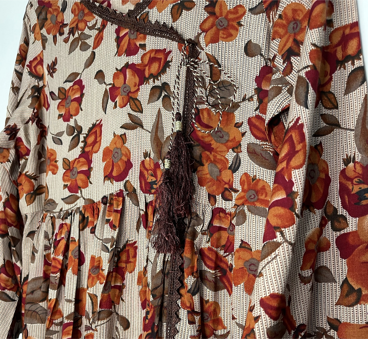 Brown 3 Piece Linen Floral Print Dress (6577917690040)