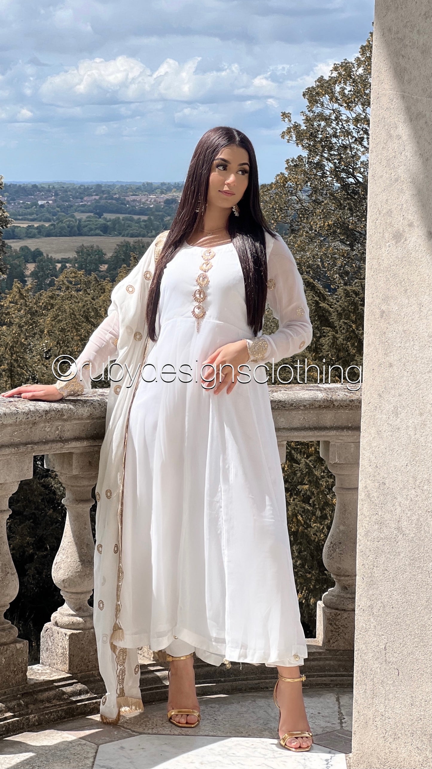 MAYA - 3 Piece White Anarkali Suit with Sequin Work Chiffon Dupatta (7765653946581)
