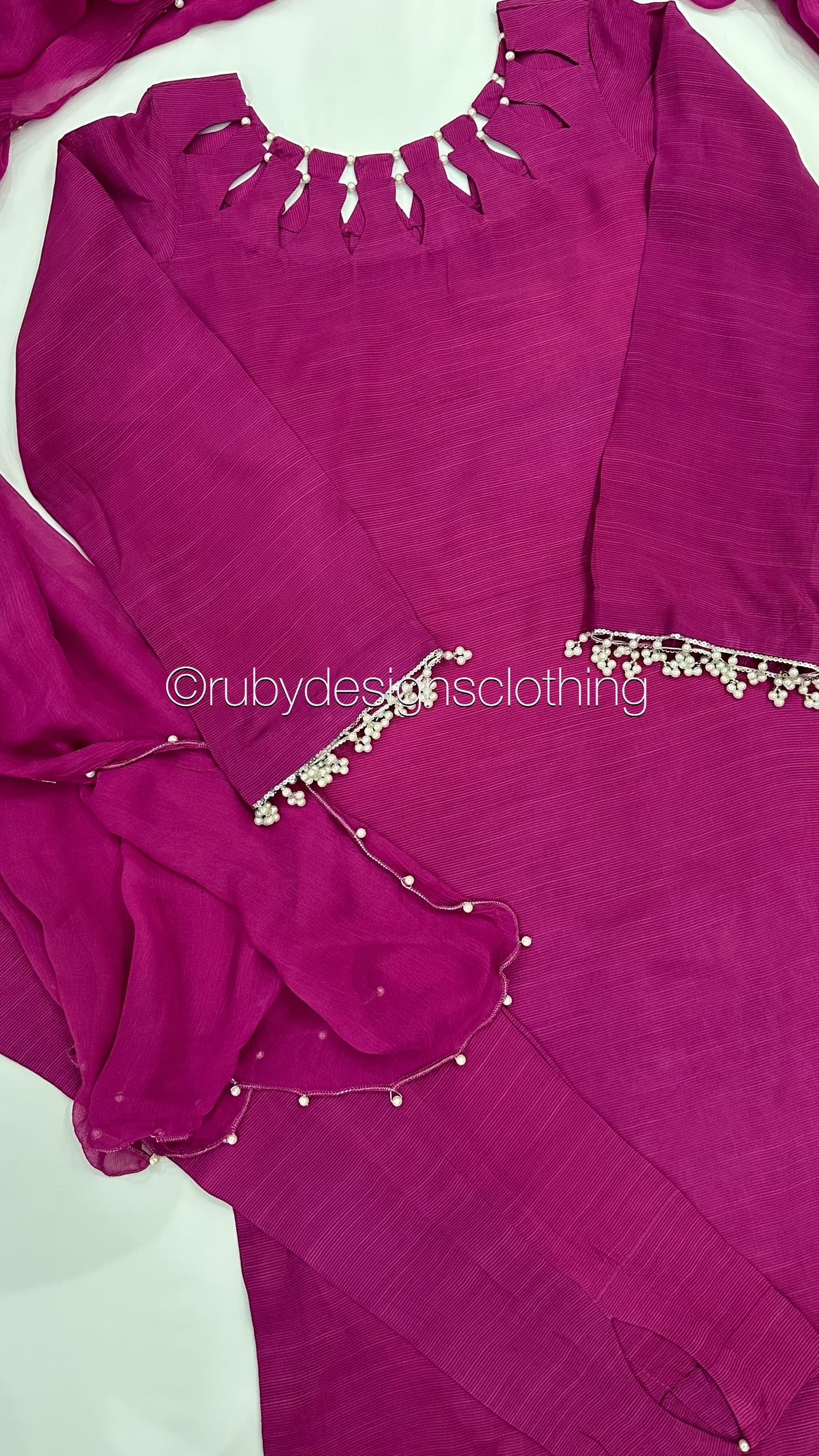 AMELIA Pink - 3 Piece Raw Silk Suit with Loop Cutout Neck (8020413382869)