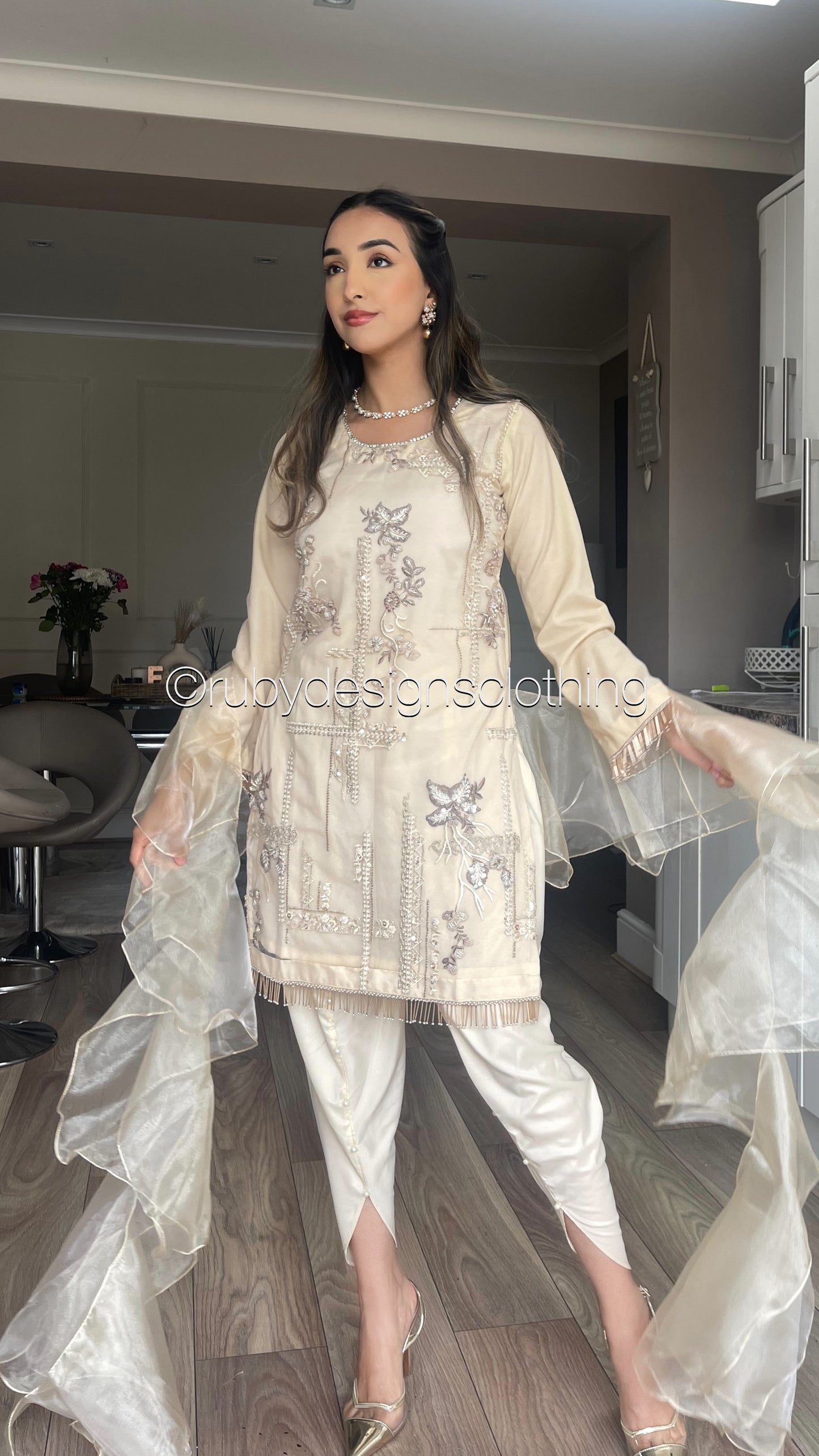 MUSKAAN - 3 Piece Cream Net Suit with Tulip Trouser (8017971839189)