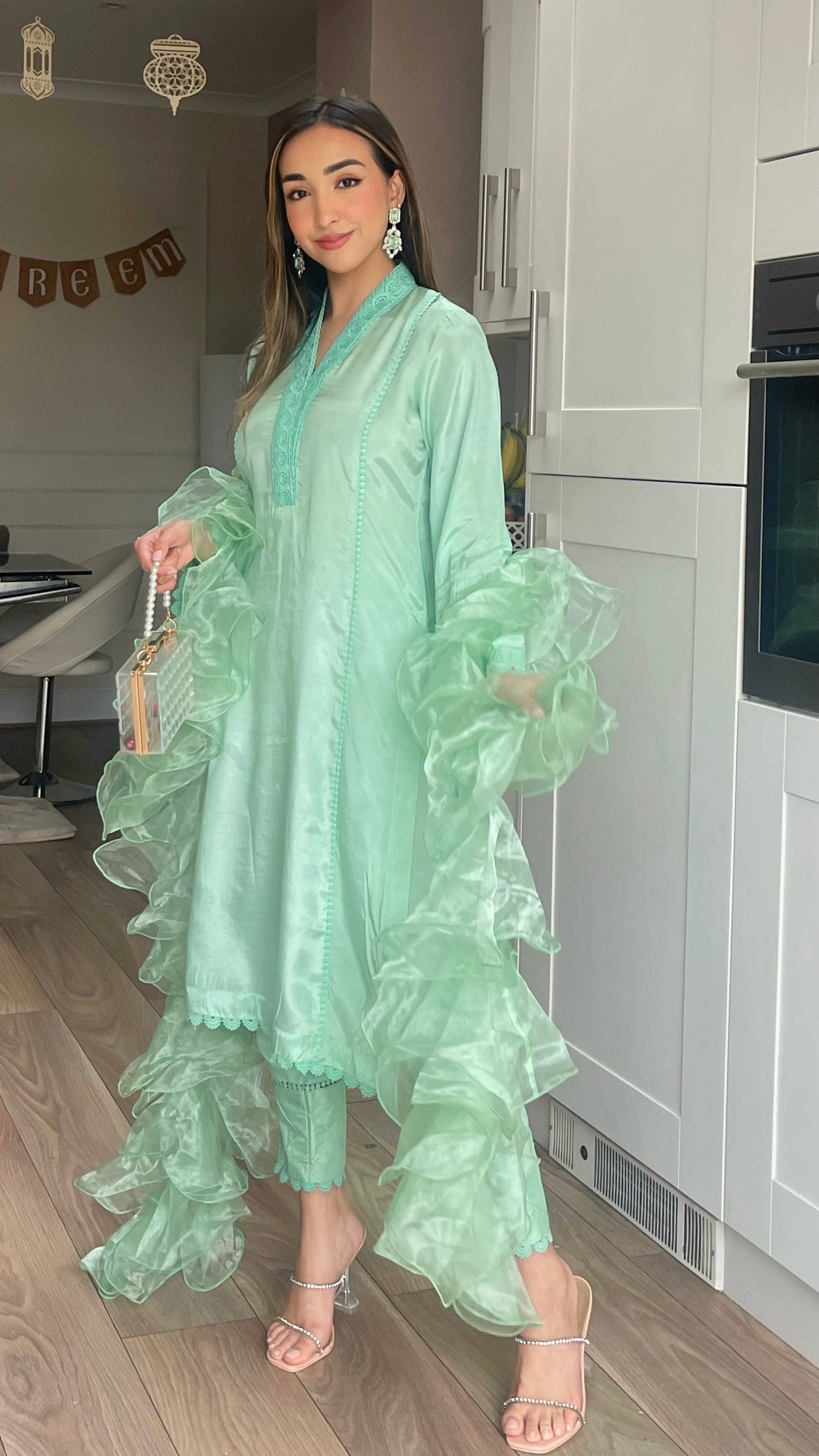 JAISHA - Mint Green 4 Piece Cotton Silk Suit with Organza Ruffle Dupatta (7675157577941) (8747932418261)