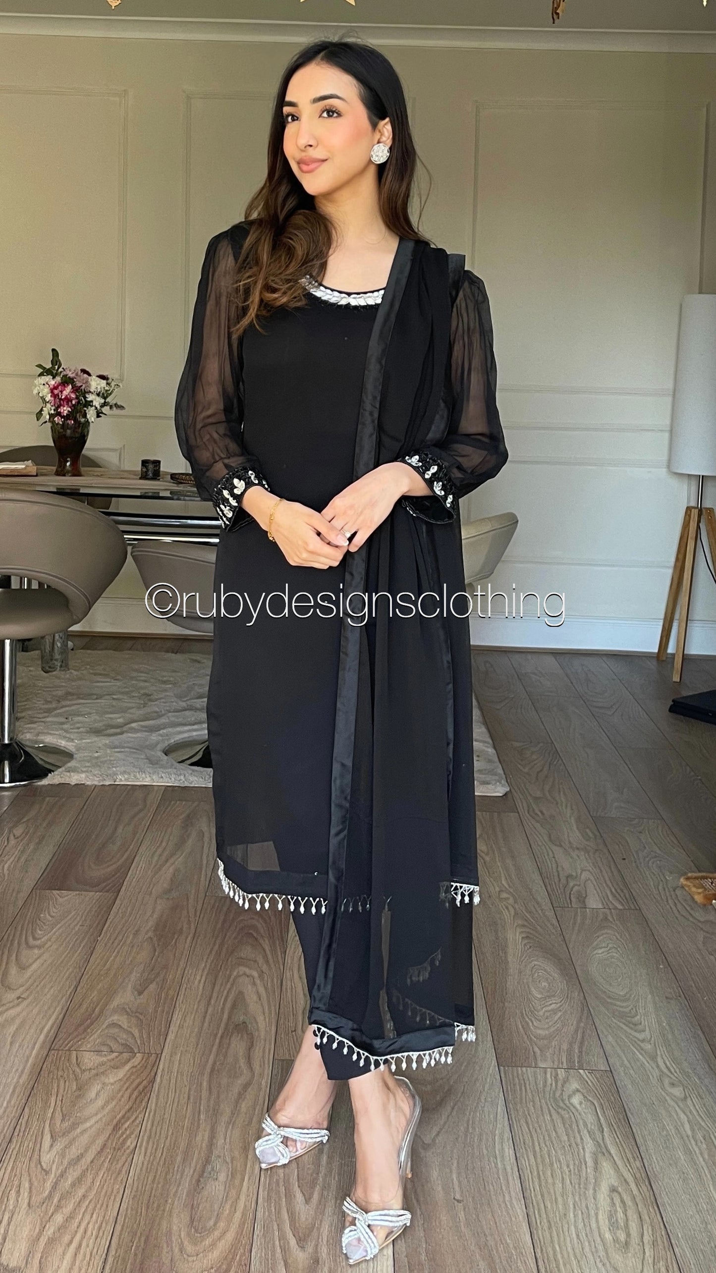 SERENA Black - 3 Piece Black Chiffon Suit with Chiffon Dupatta (8025011454165)
