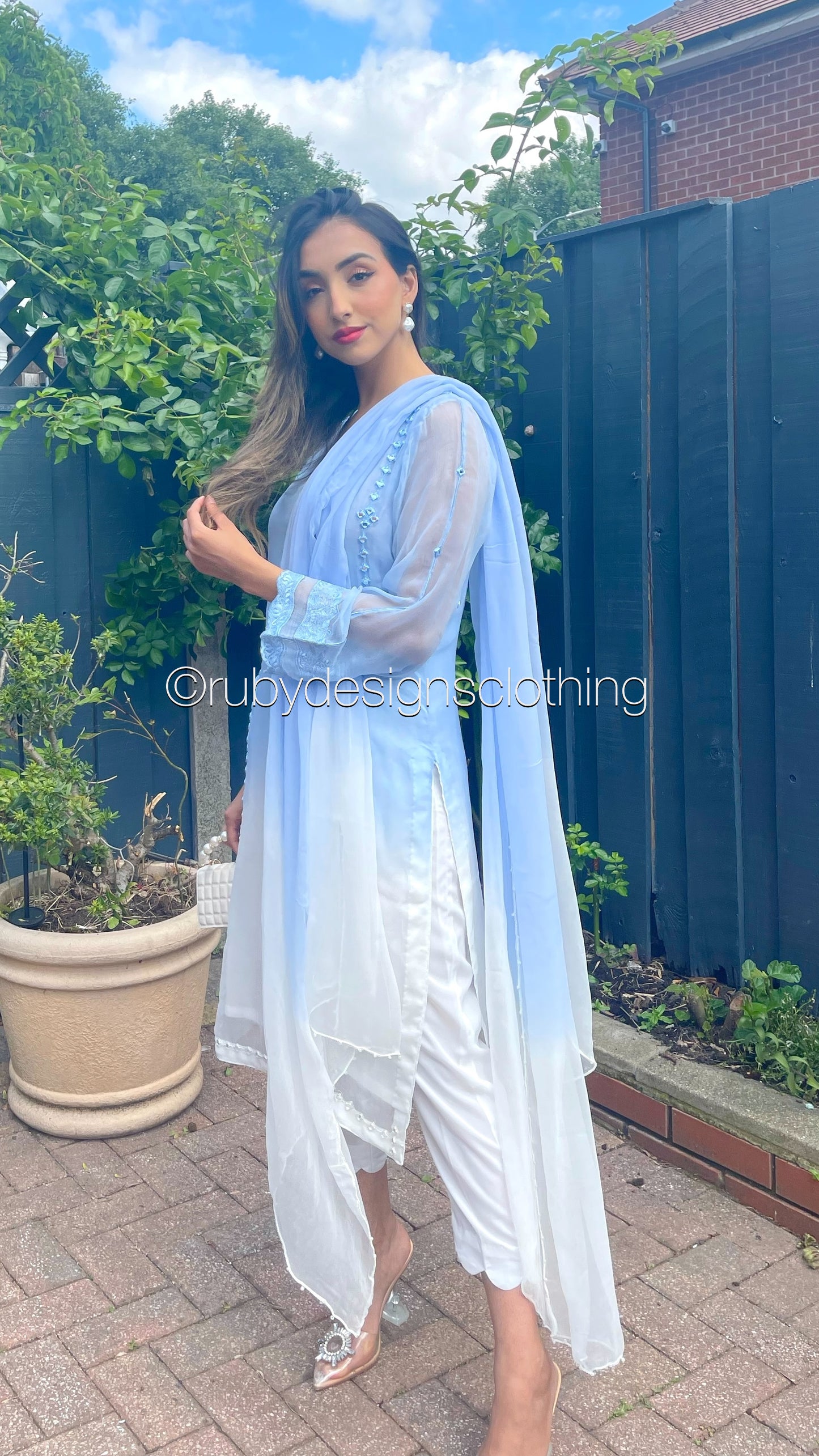 AMEEN - 3 Piece Ombre Chiffon Suit with Mirror details (6754870689976)