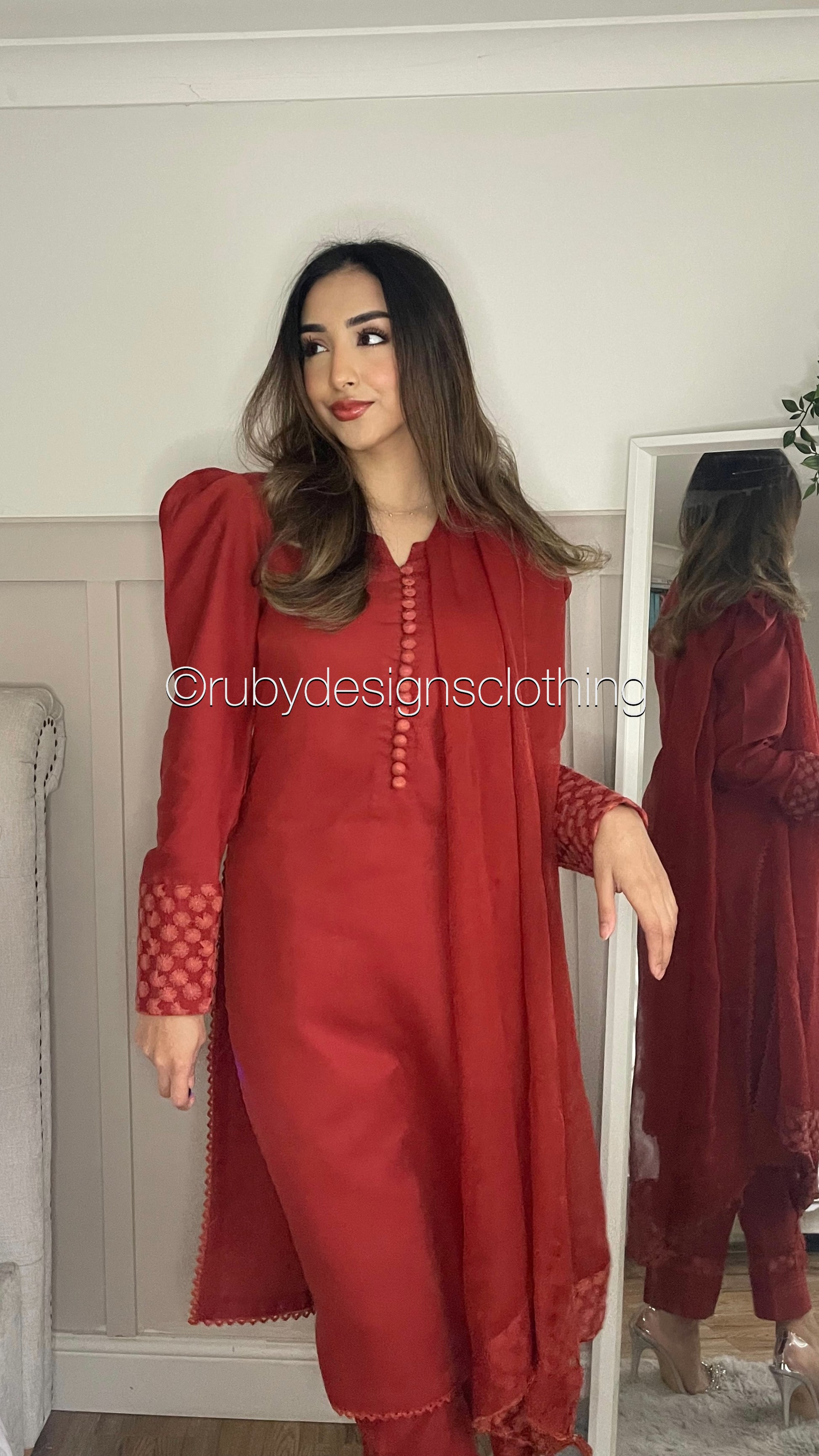 FIZZA - 3 Piece Rust Orange Marina Suit with Chiffon Dupatta (7974265684181) (8747698290901)