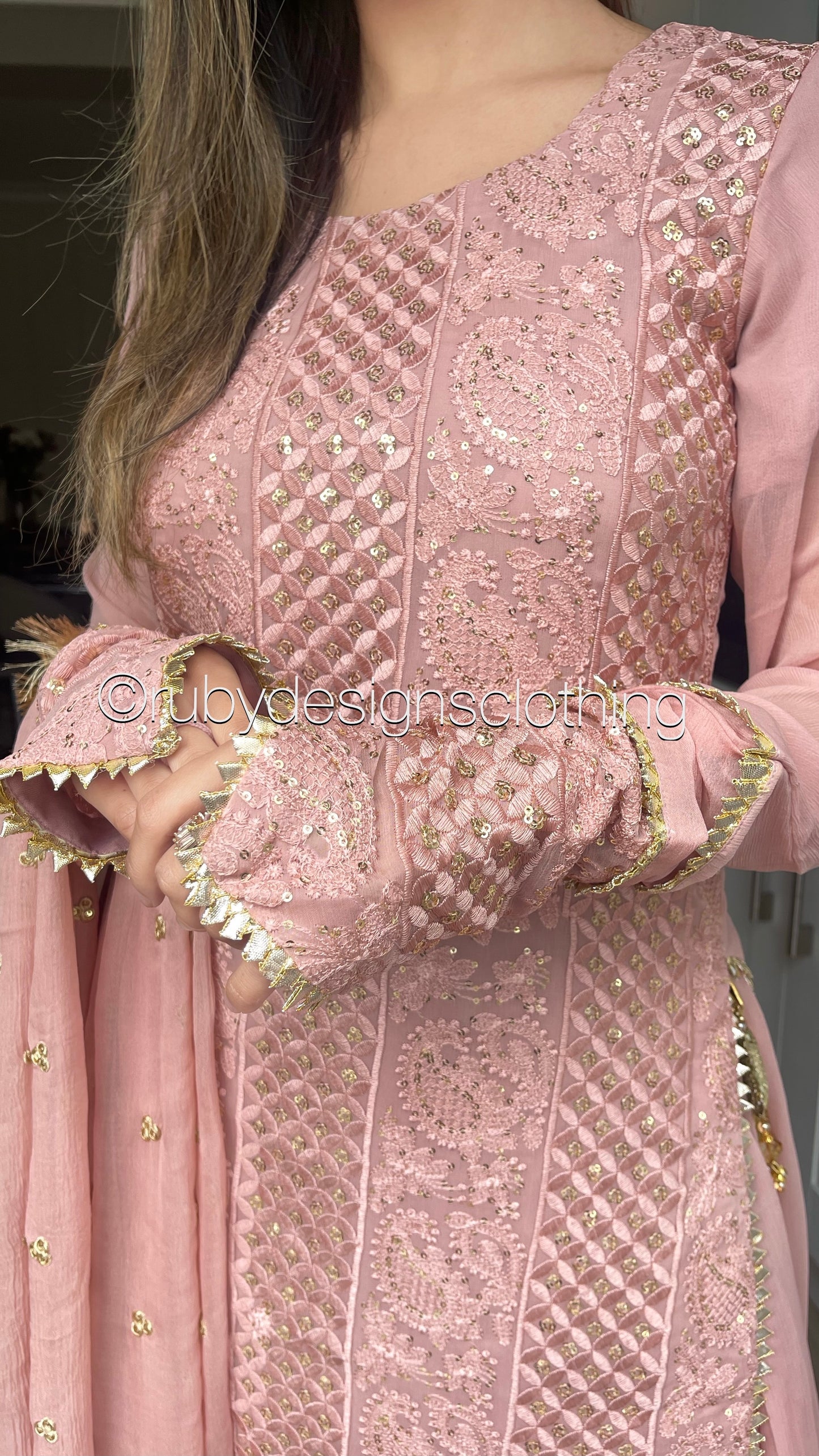 LANA - Blush Pink Luxury 3 Piece Chikankari Chiffon Sharara Suit with Pure Chiffon Dupatta (7753605054677)