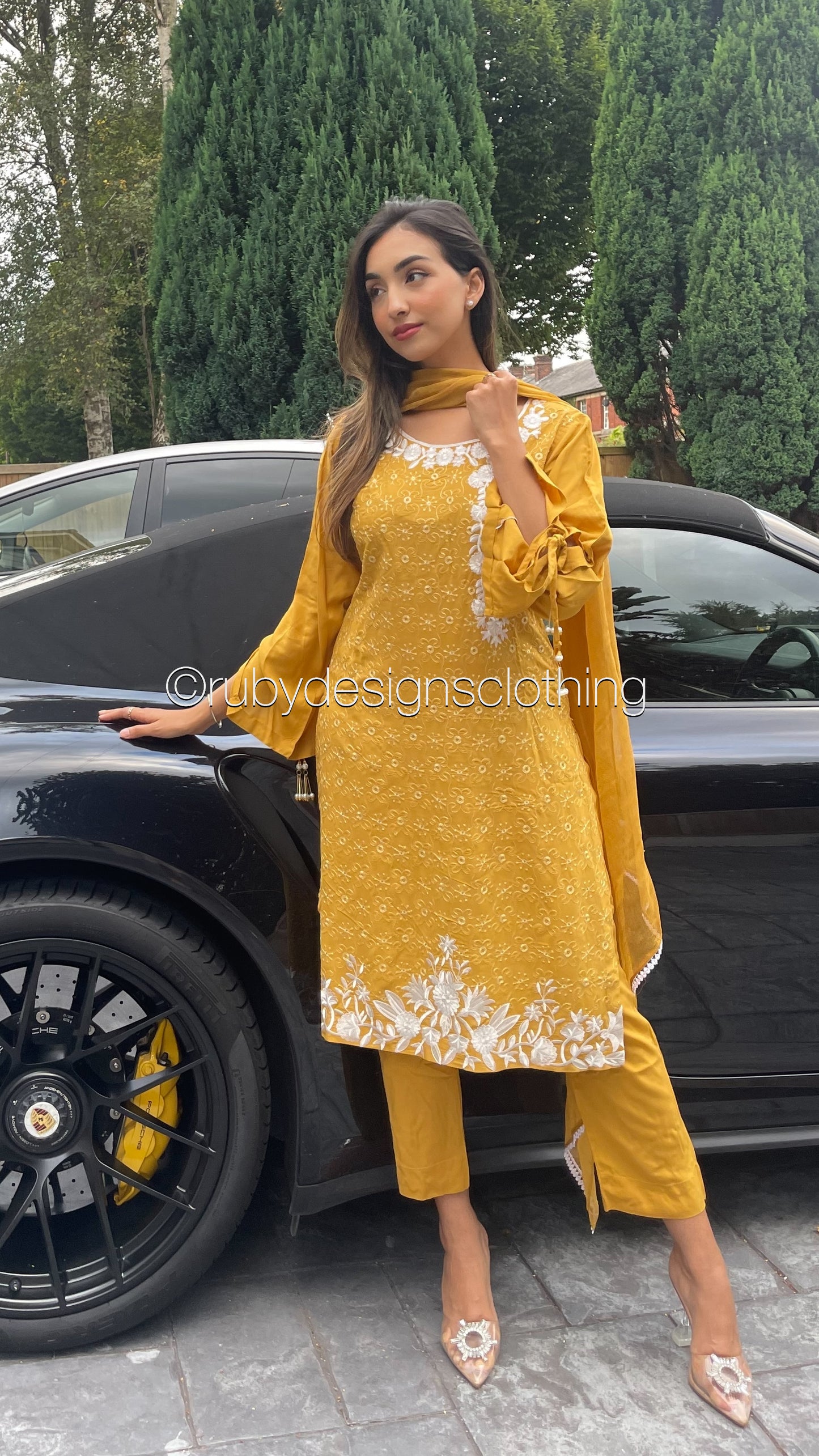 SHIZA Mustard - 3 Piece Linen Suit with Chiffon Dupatta (7875279814869) (8747712839893)