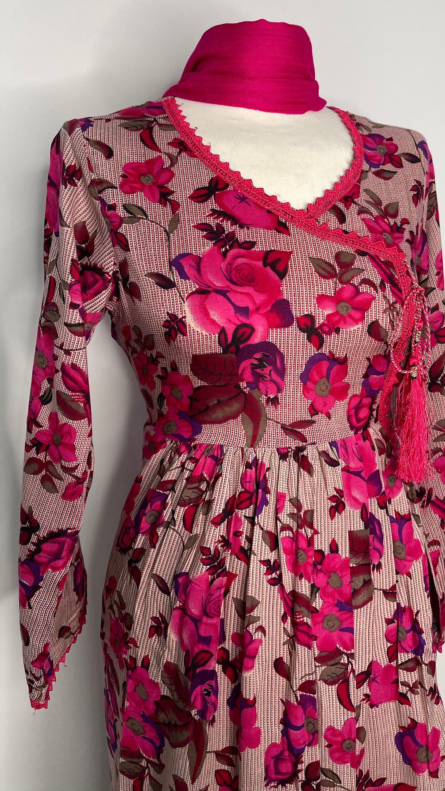 Pink 3 Piece Linen Floral Print Dress (6577919852728)
