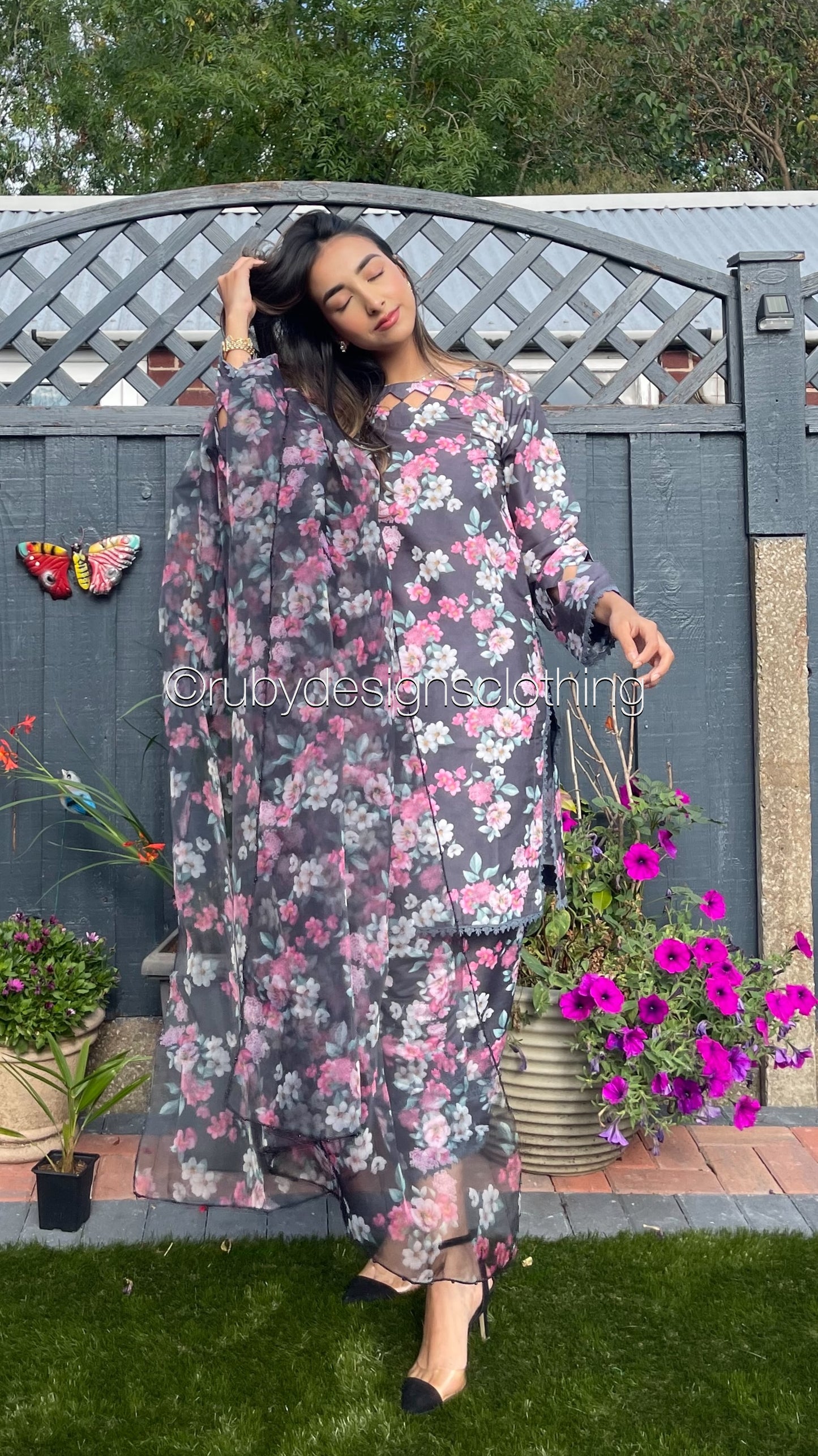 SIDRA - 3 Piece Charcoal Grey/Black Floral Print Swiss Lawn Suit (7852522963157) (8747709399253)