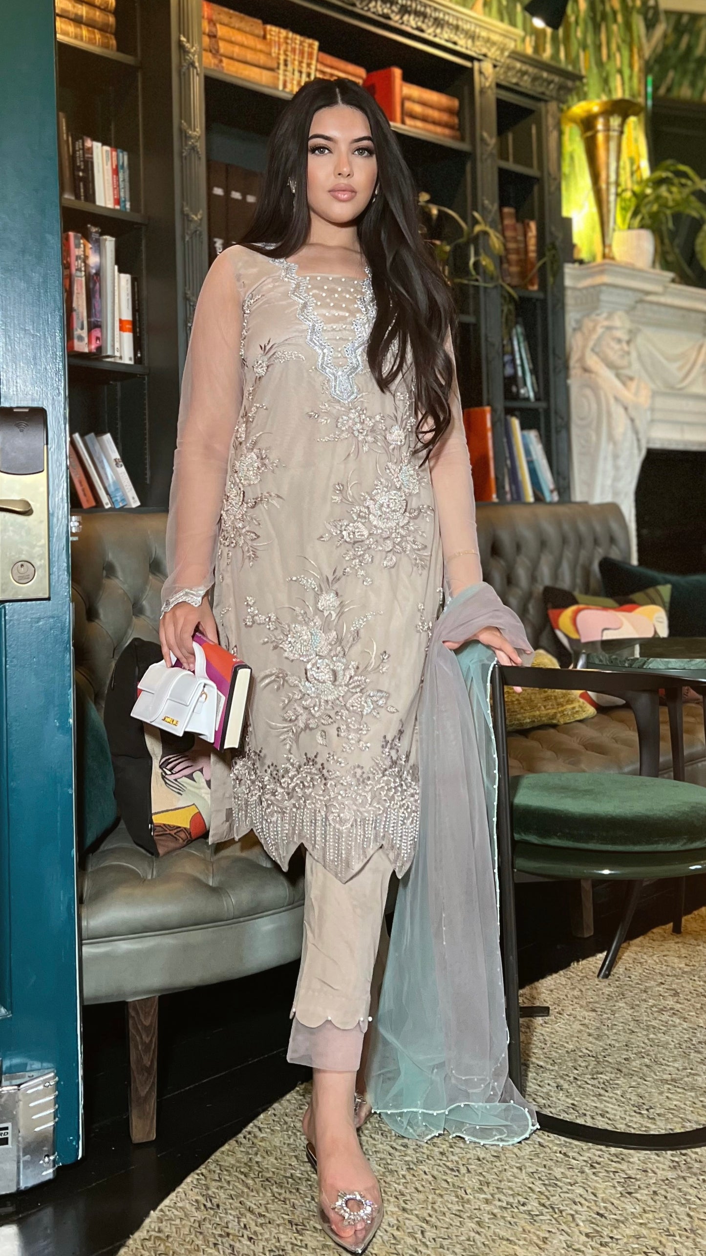 AISHA - Tan/Light Brown 3 Piece Heavy Embroidered Net Suit with Ombré Net Dupatta (7674340311253)