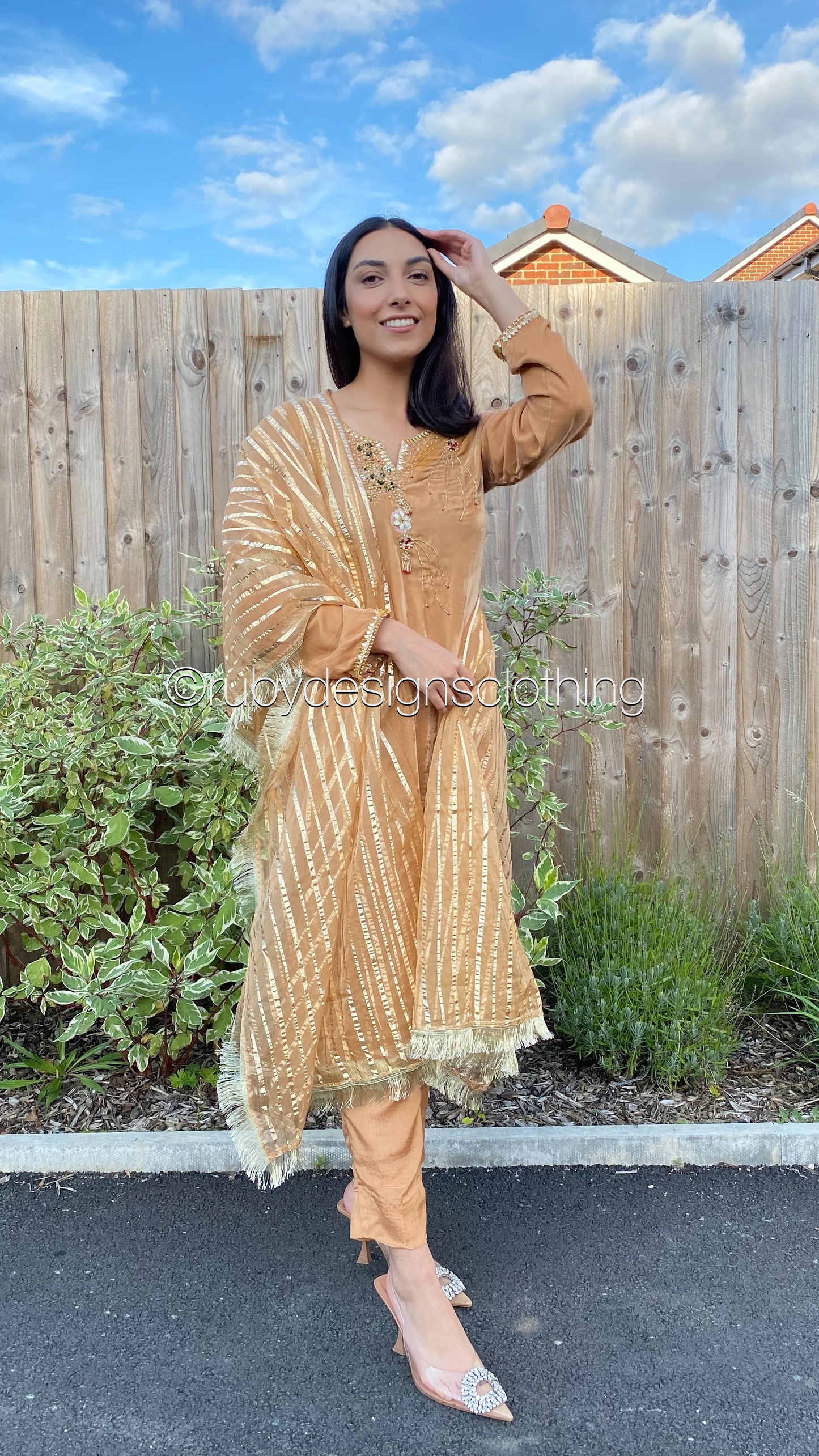 SALAHA - 3 Piece Light Orange Velvet Suit with Organza Dupatta (7959976804565)