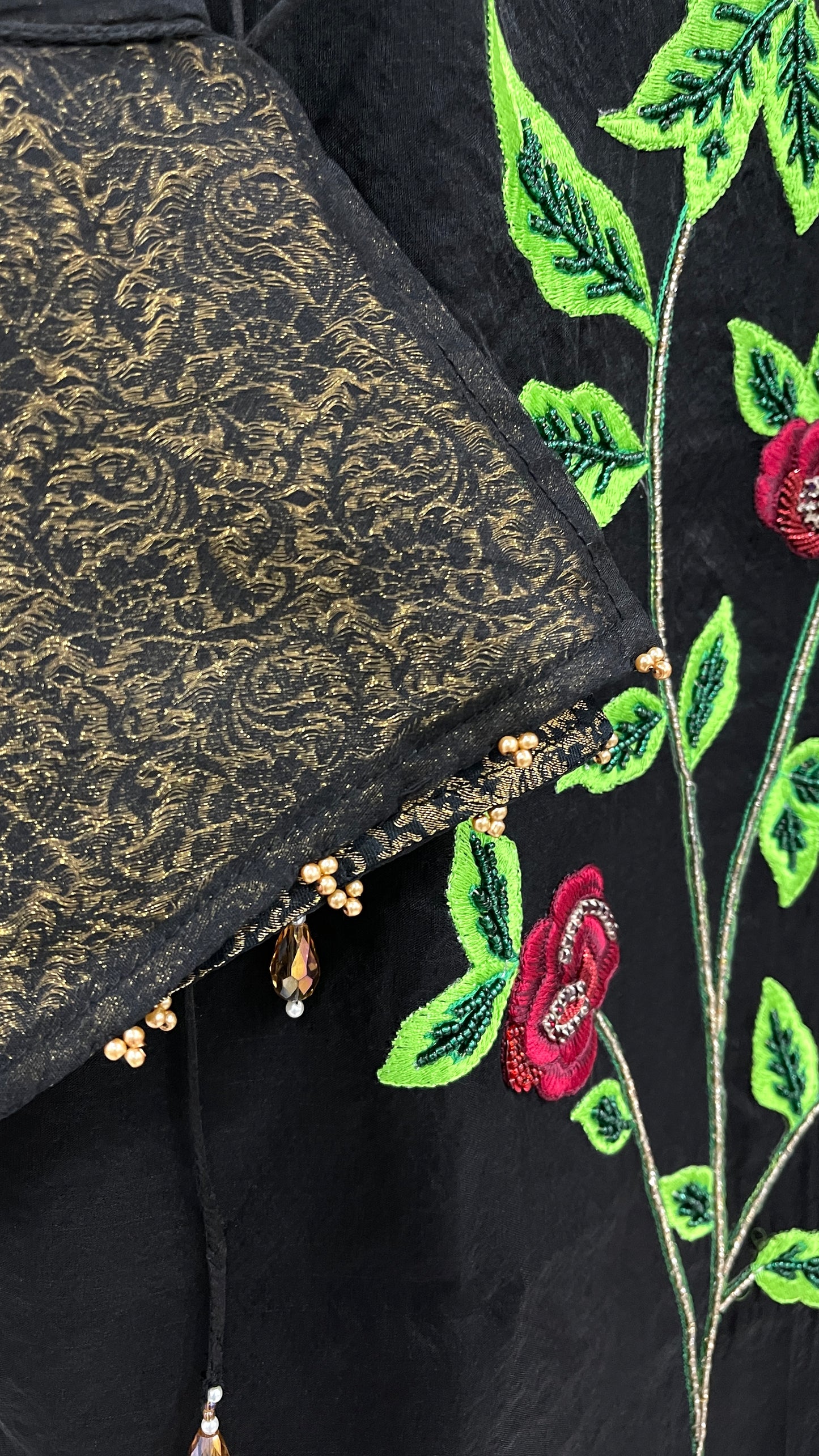 3 Piece Organza Black Suit with Red Rose Embroidery (6651370111160)