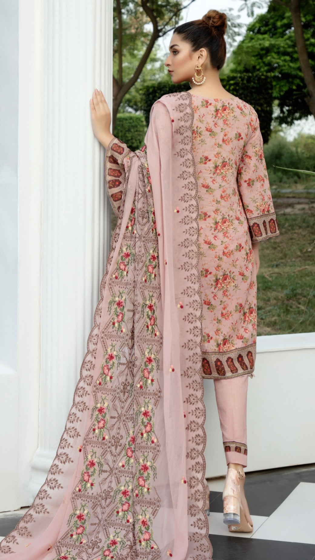 Original Manizay Pink 3 Piece Swiss Lawn Suit with Floral Print (6643671400632)