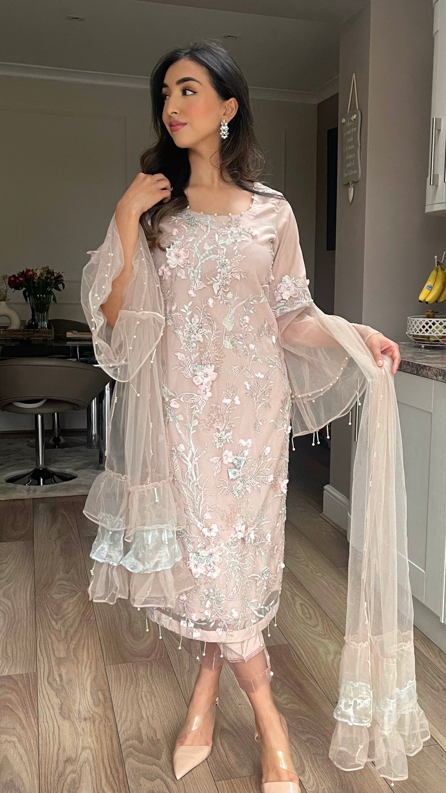 NOOR Powder Pink - 3 Piece Heavy Embroidered Net Suit with 3D Details (7655010468053)