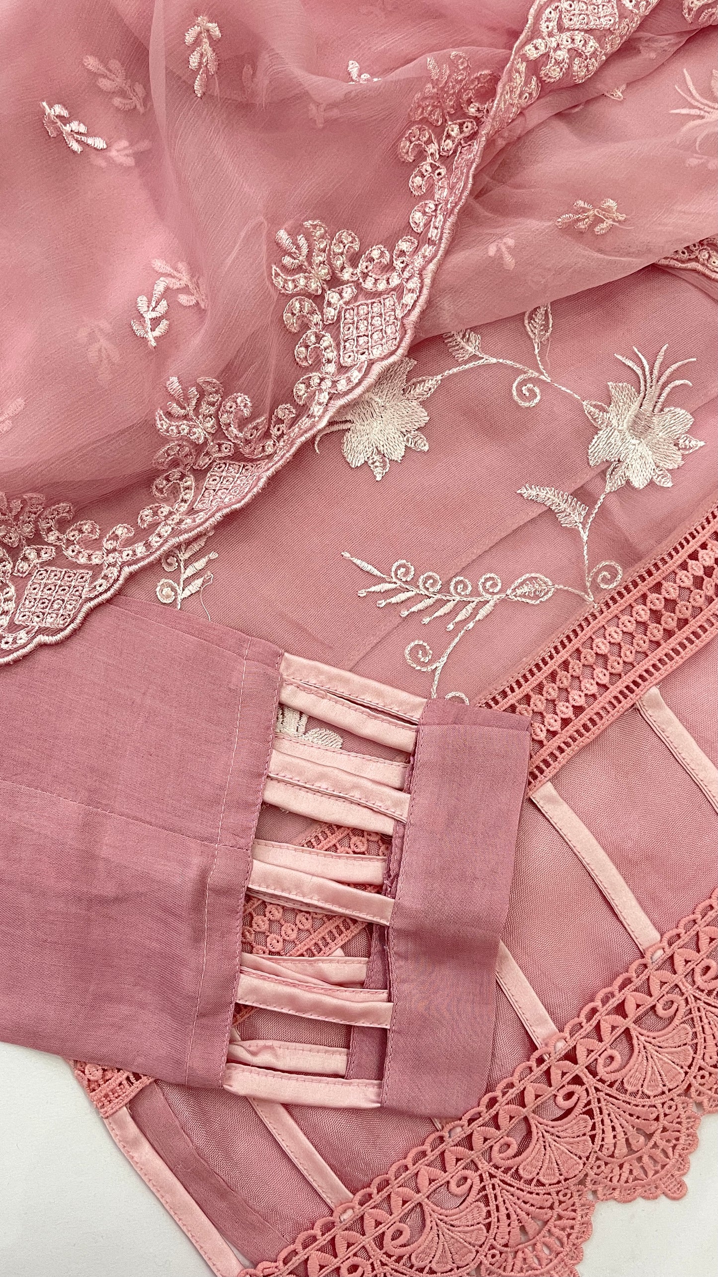 MEHER Pink - 3 Piece Embroidered Chiffon Suit with Cut Out Details (7649359102165)
