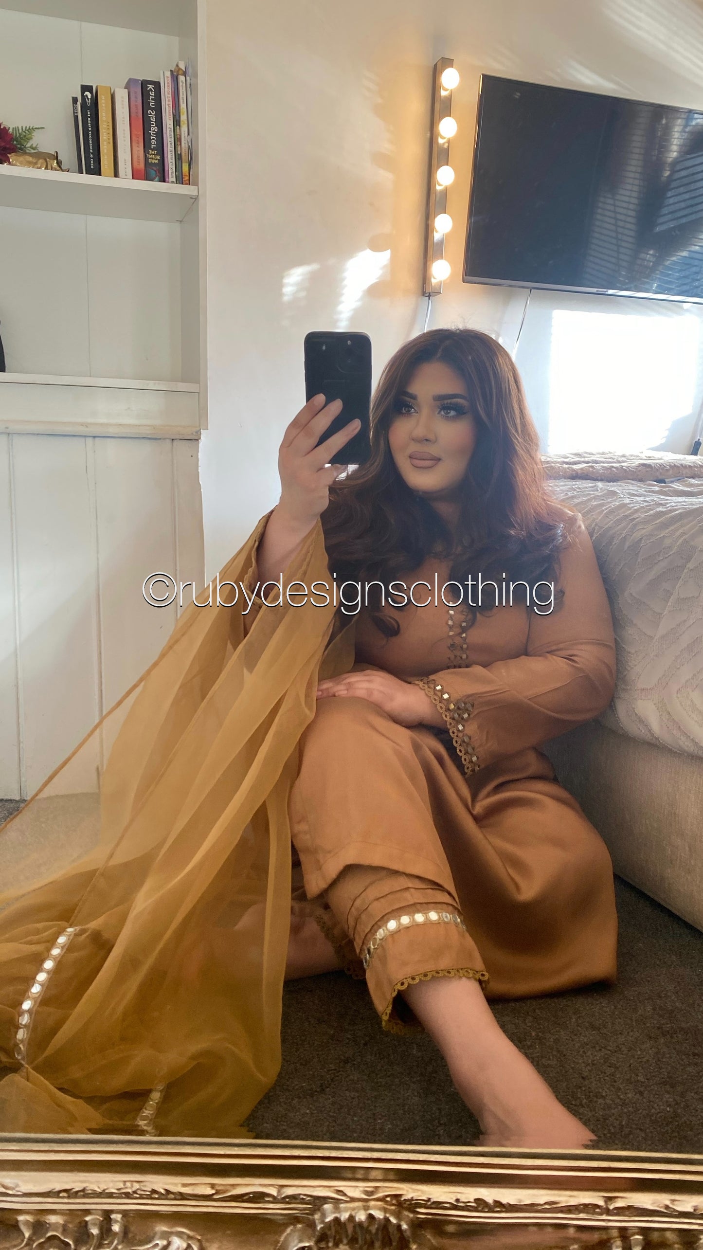 SONA - 3 Piece Gold/Caramel Marina Suit with Mirror Work (7934798528725)
