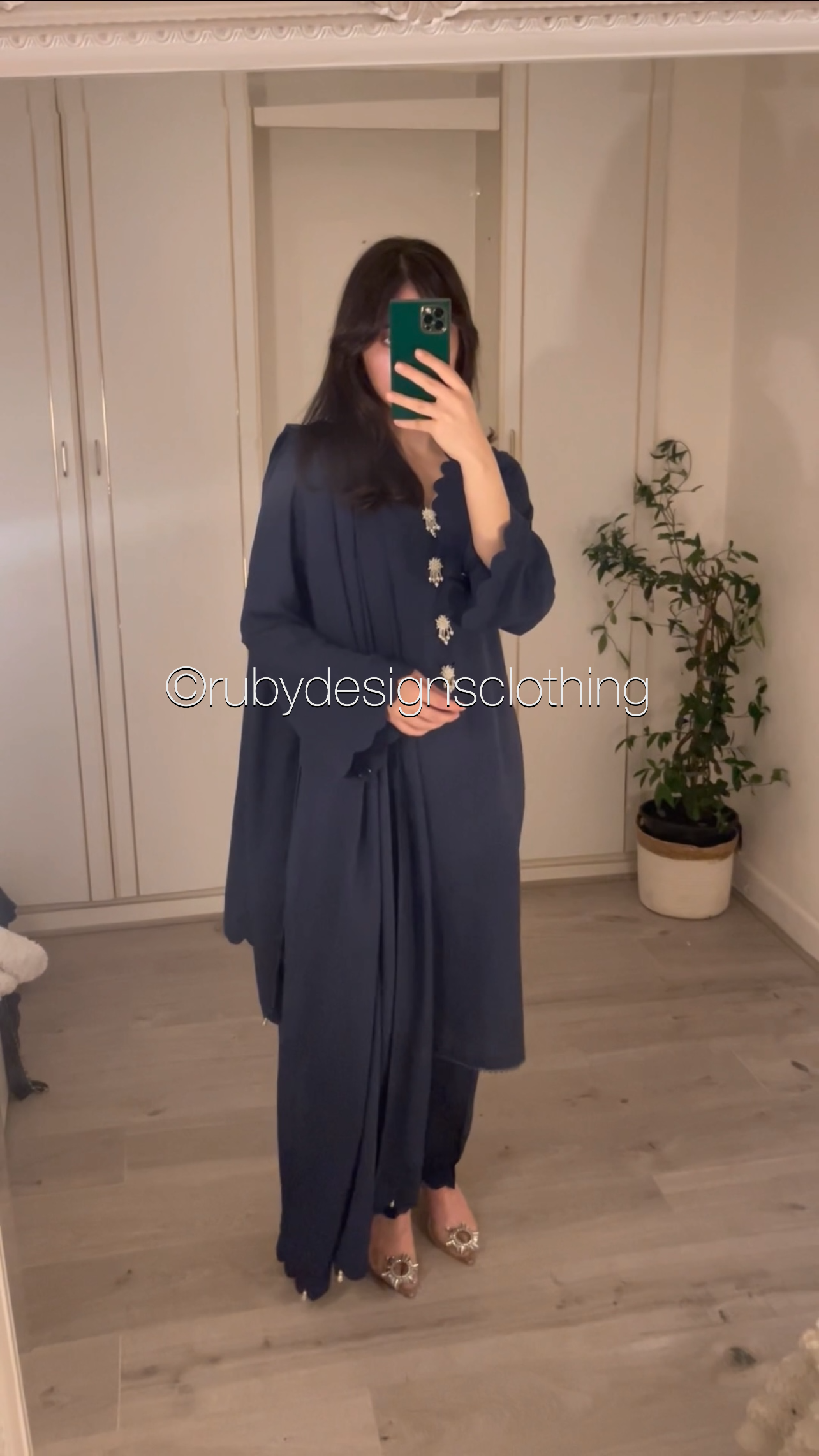 NEELAM - 3 Piece Linen Navy Suit with Shawl (7934795841749)